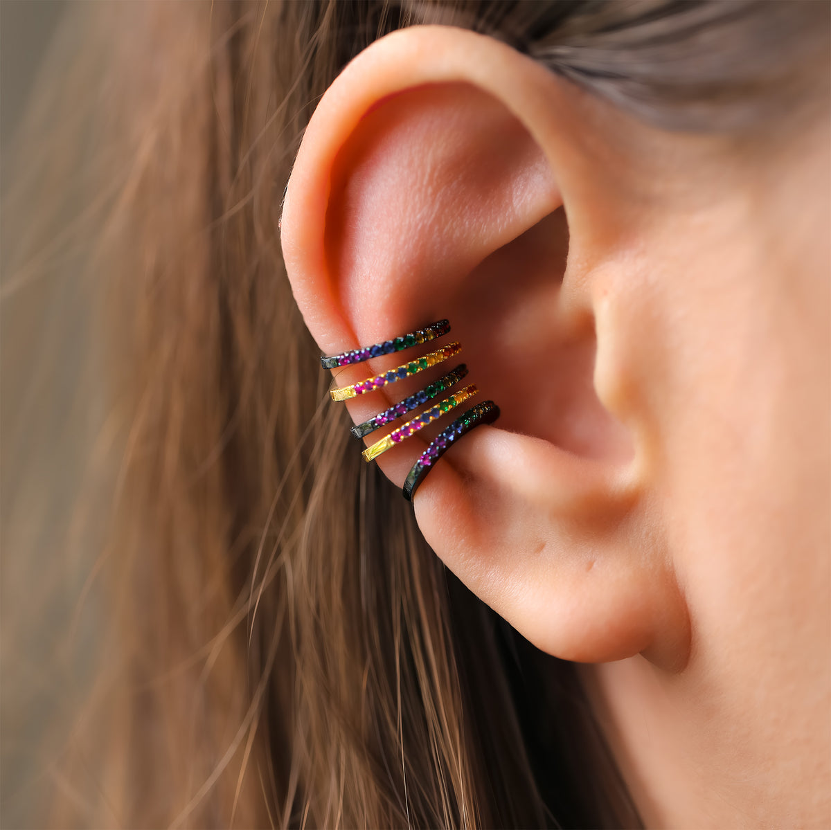 Black Rainbow Ear Cuff