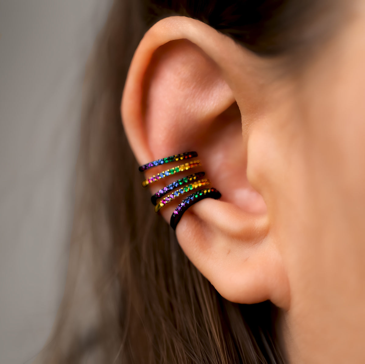Black Rainbow Ear Cuff