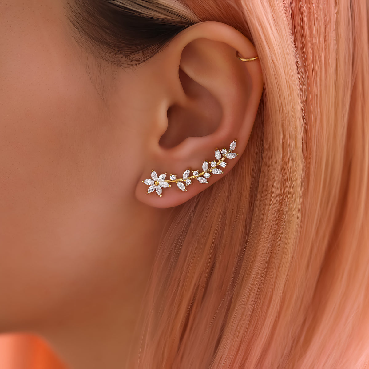 Flower Crystal Ear Climbers