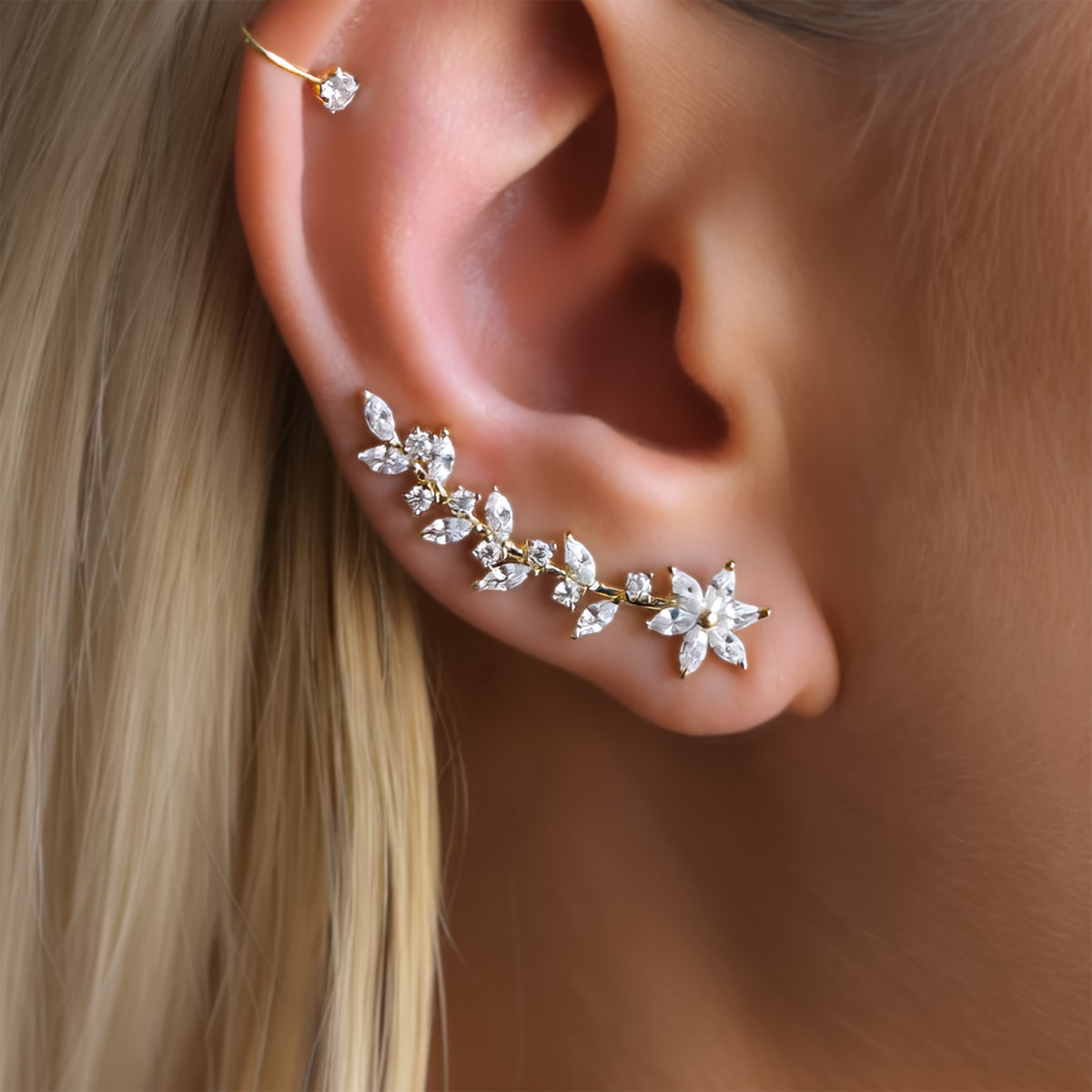 Flower Crystal Ear Climbers