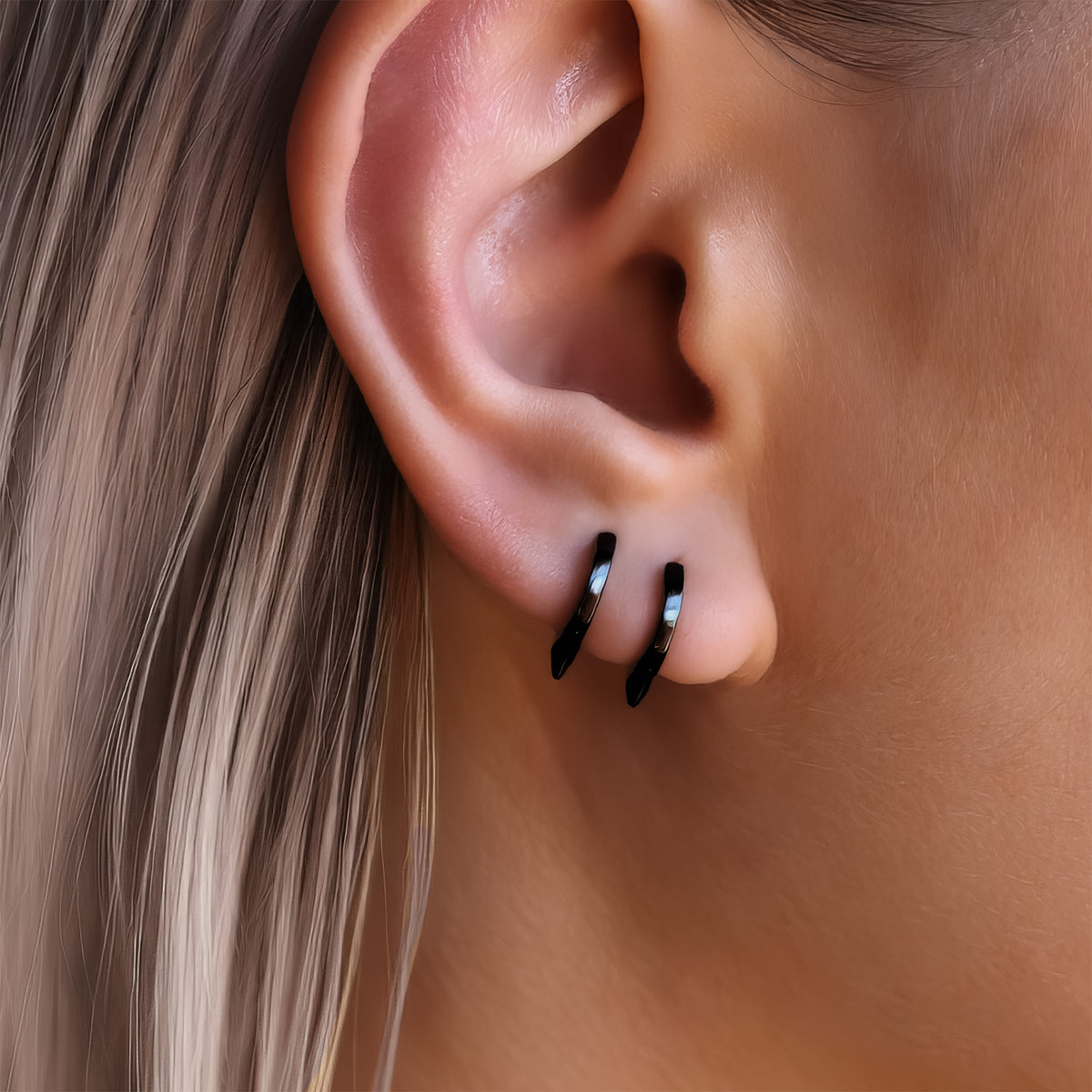Black Spike Huggie Hoop Earrings for Multiple Piercings