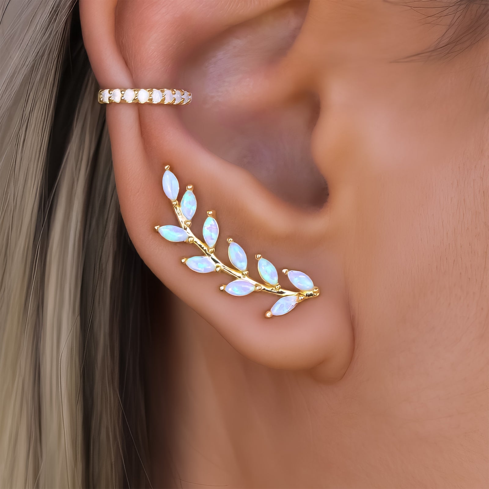 Opal Leaf Ear Climbers
