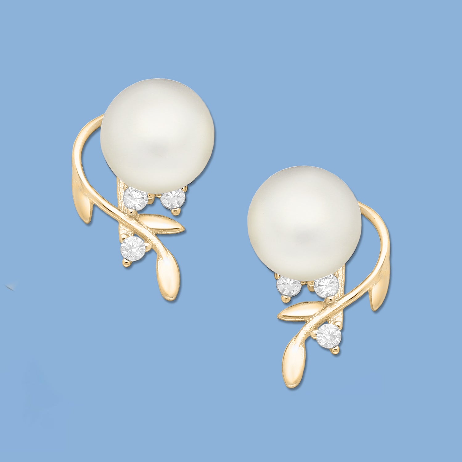 Pearl earrings, leaf earrings, stud earrings, gift for her