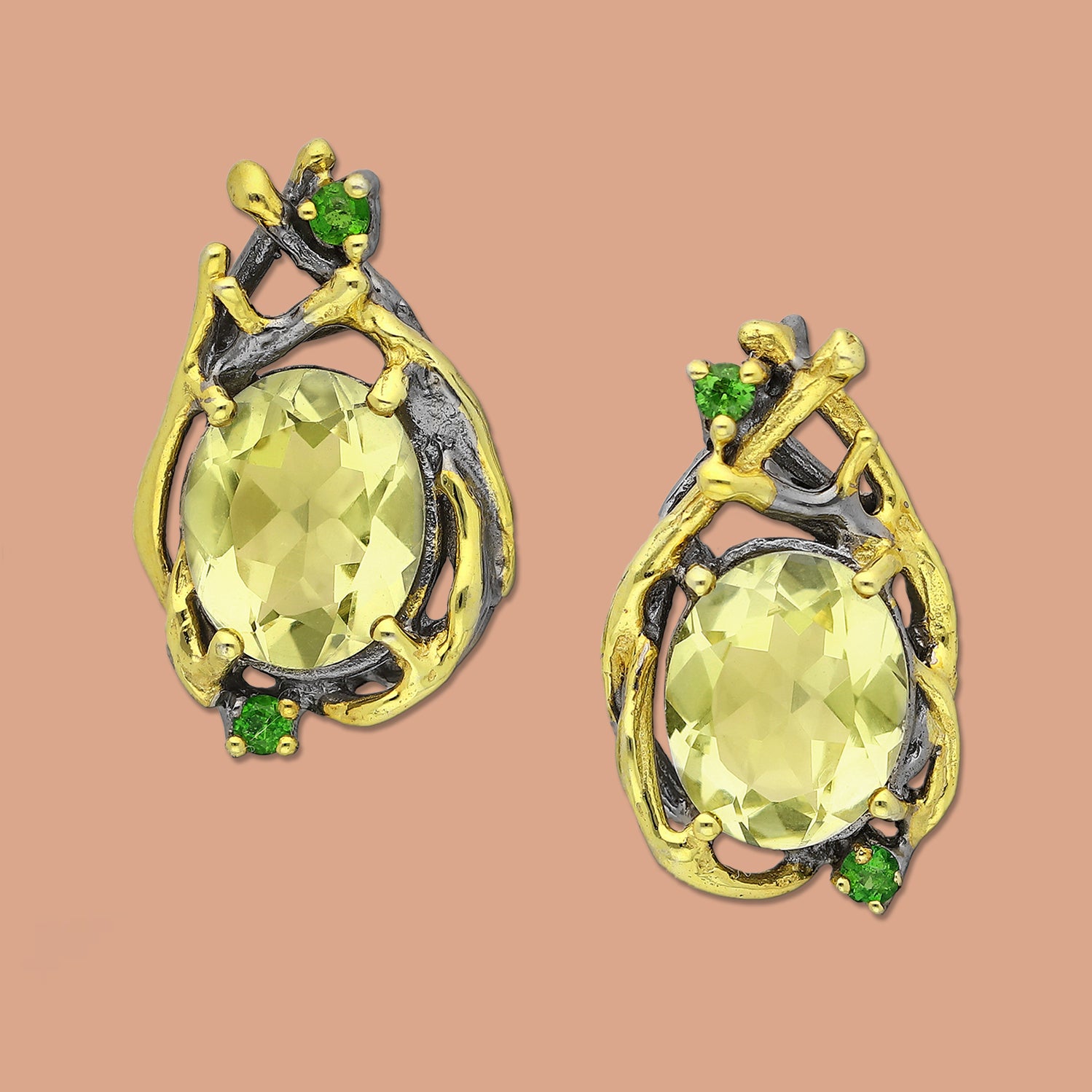 Lemon Quartz , black earrings