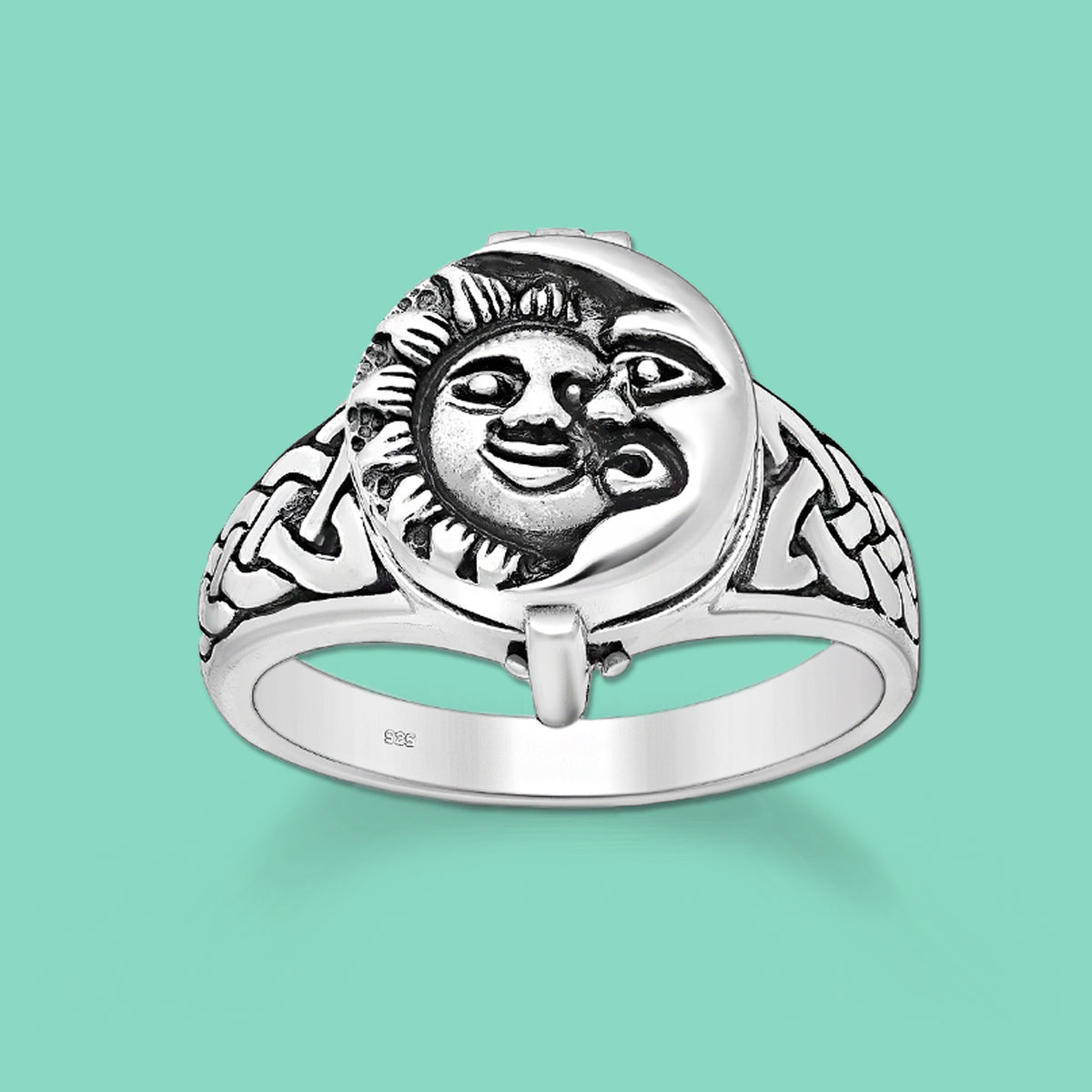 Locket Ring Sun, Moon and Celtic , poison ring