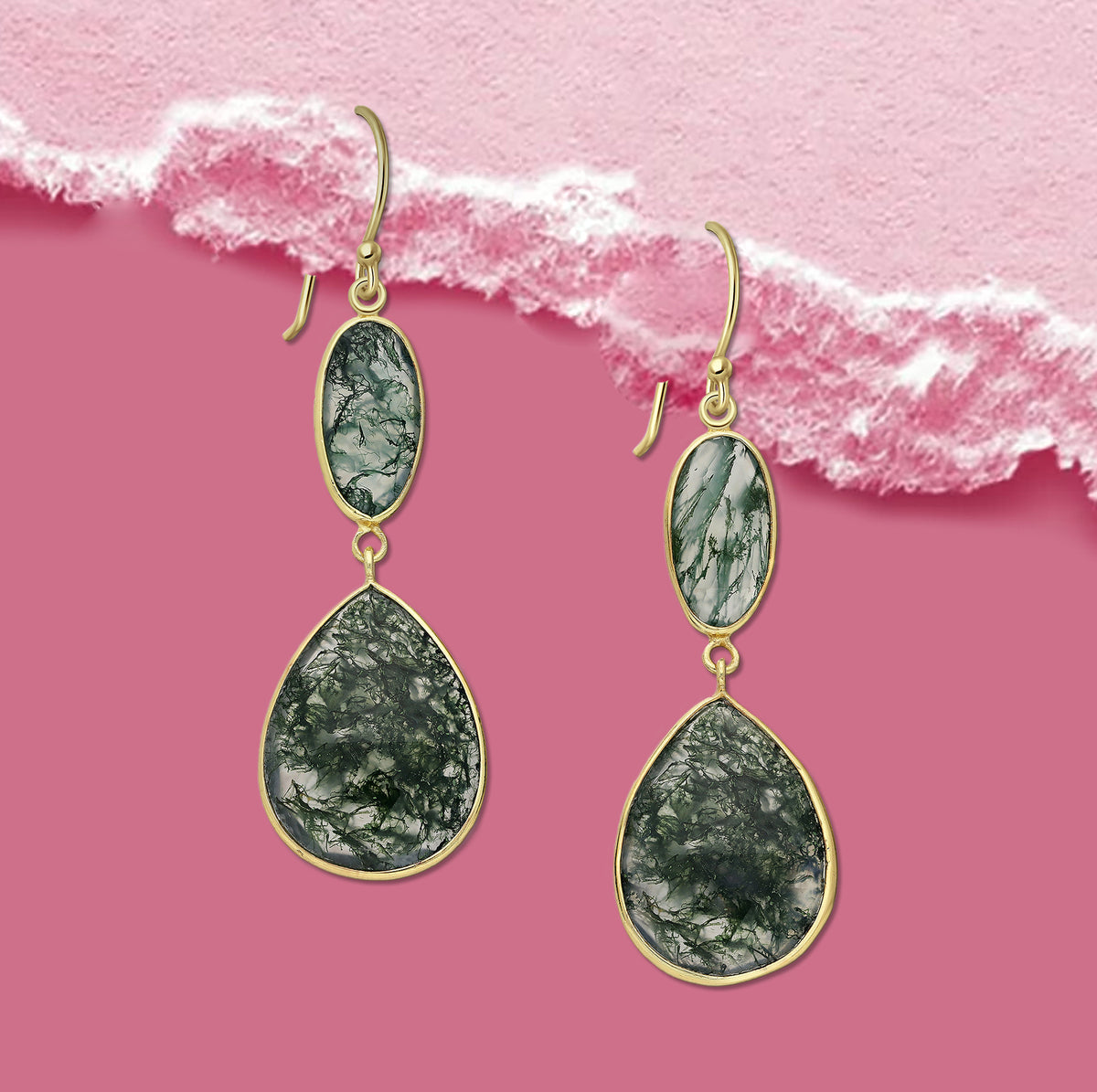 Moss Agate ,Dangle Earrings 