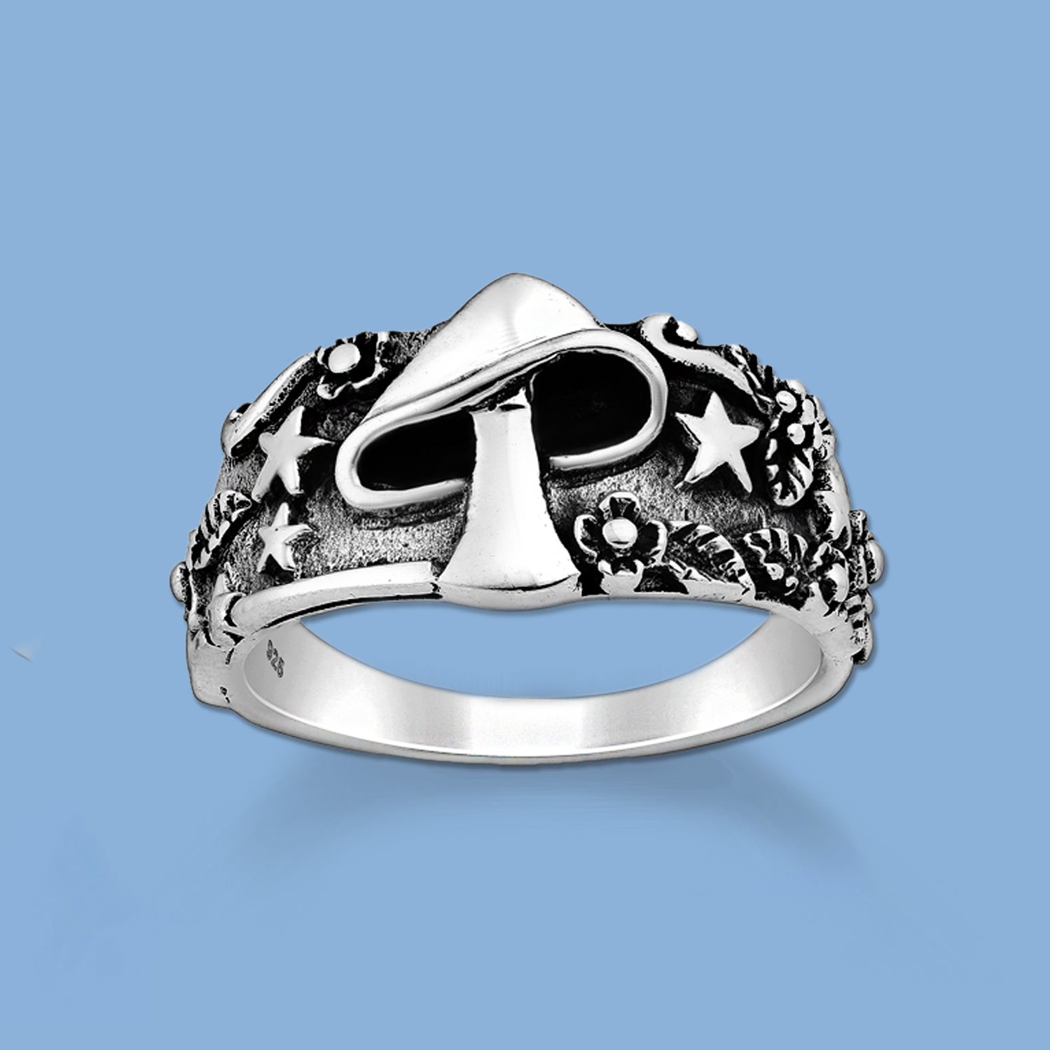 Mushroom, Star and Flower Silver Ring
