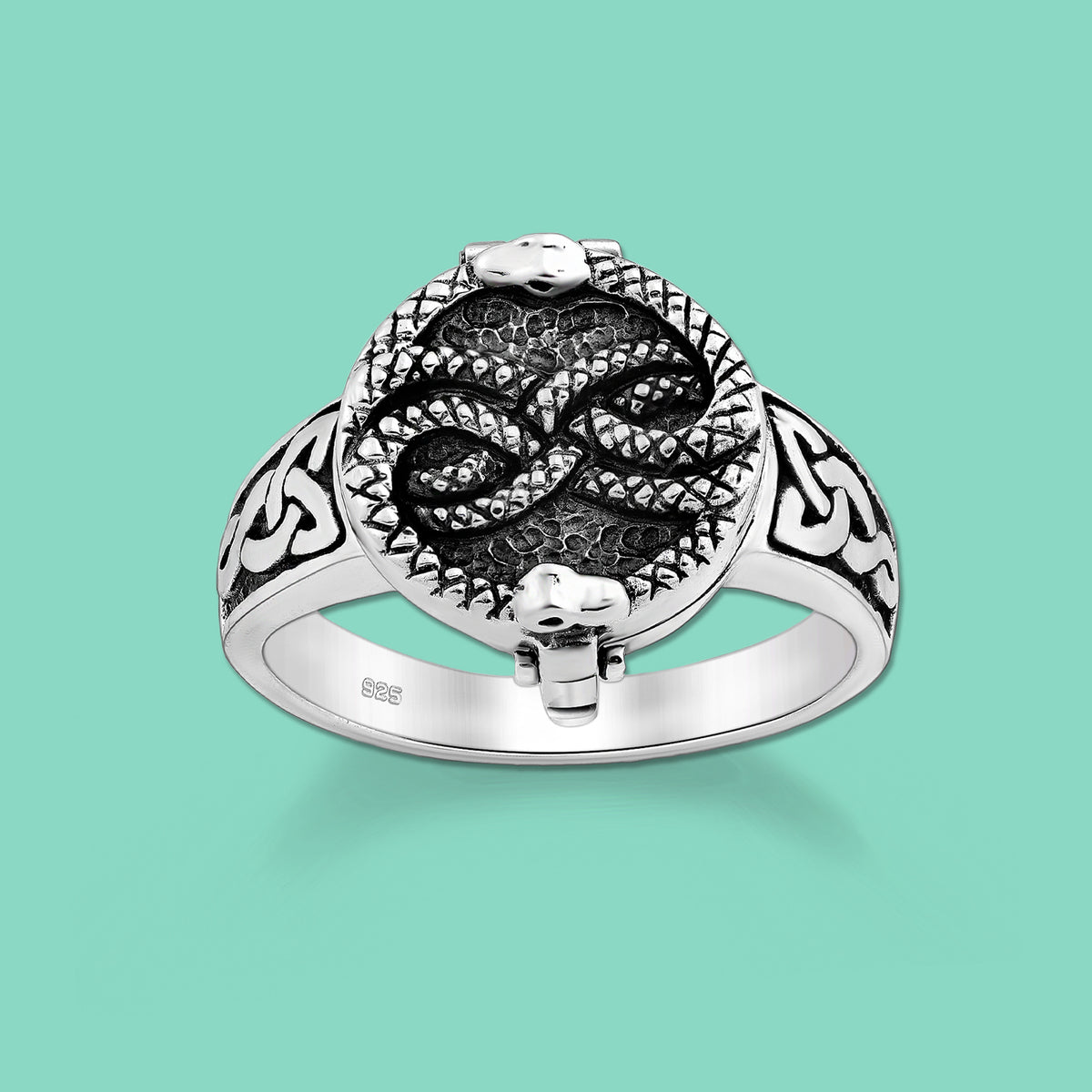 Ouroboros Silver Locket Ring ,poison ring