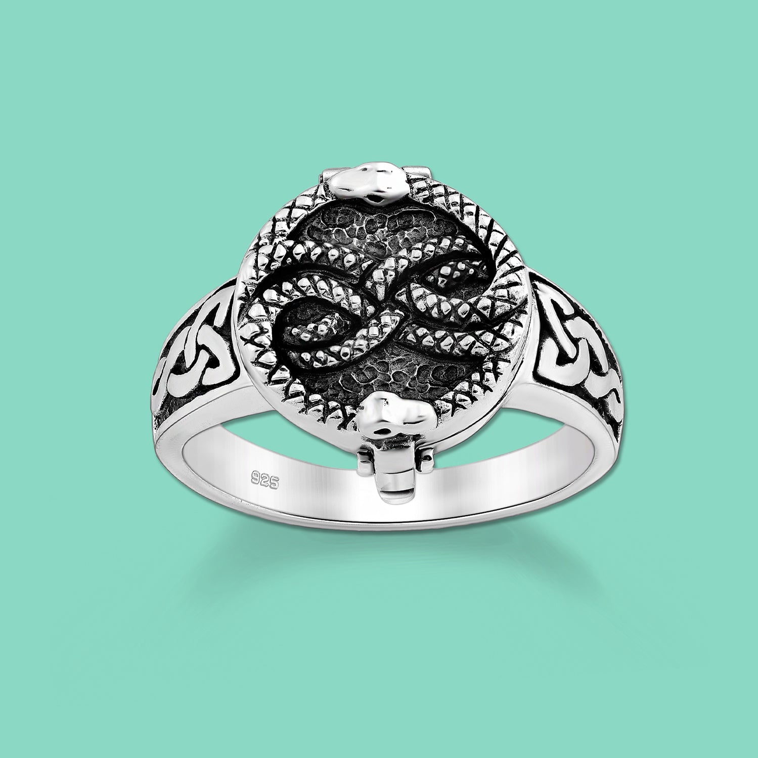 Ouroboros Silver Locket Ring ,poison ring