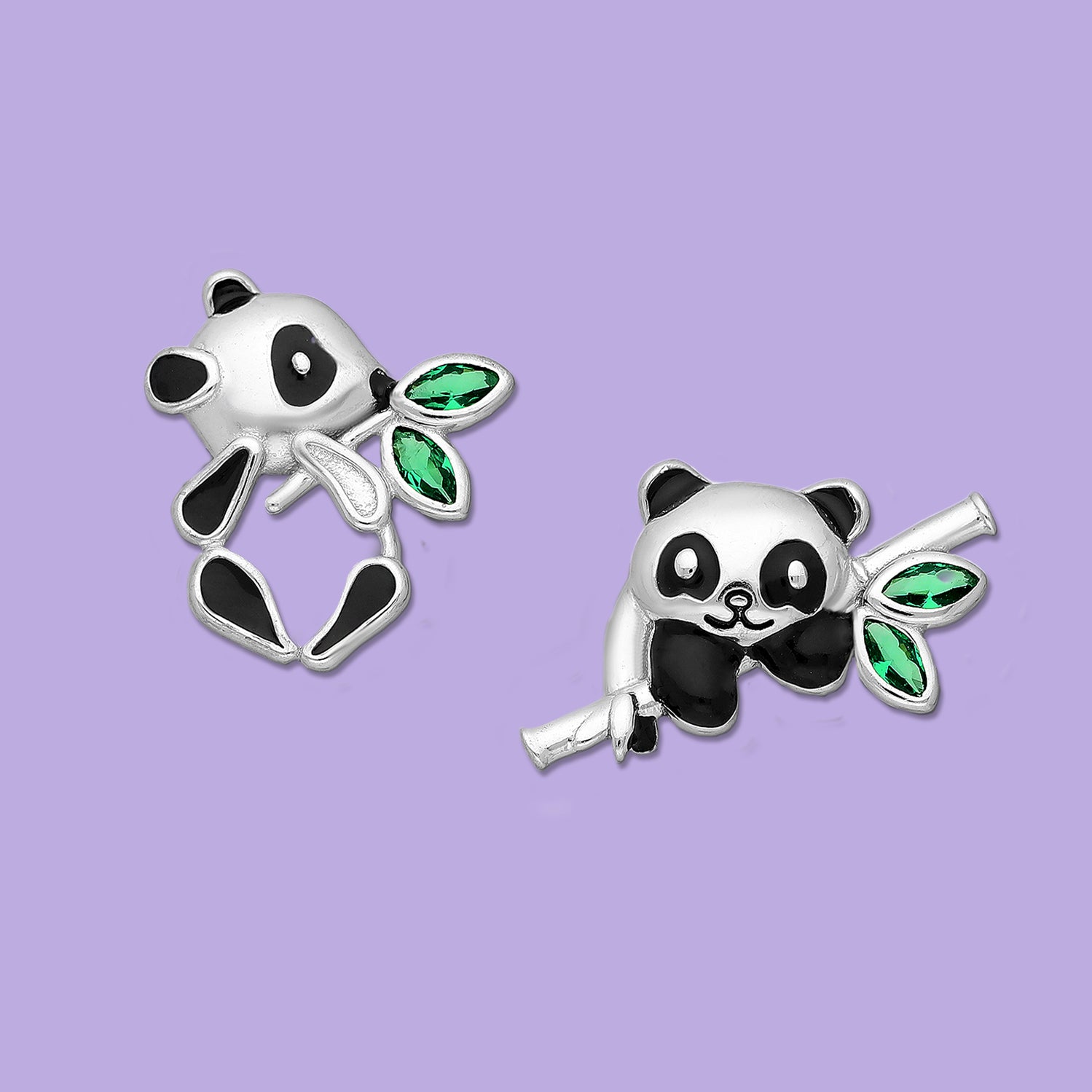 Panda earringgs, stud earrings, silver earrings