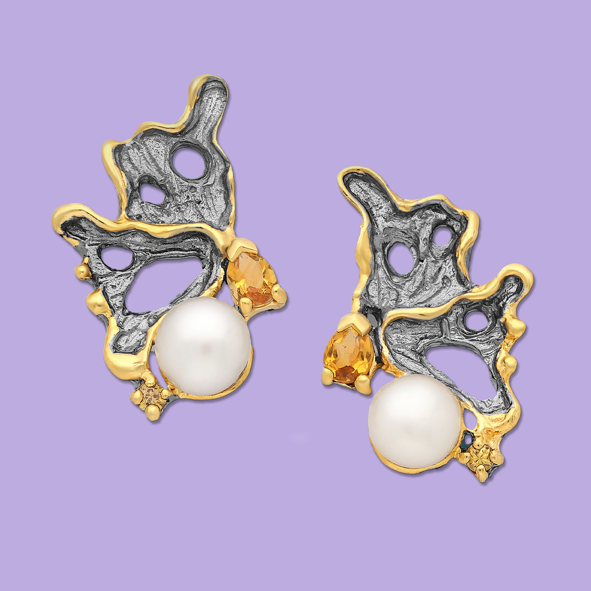  Pearl Black earrings,  Citrine Black earrings