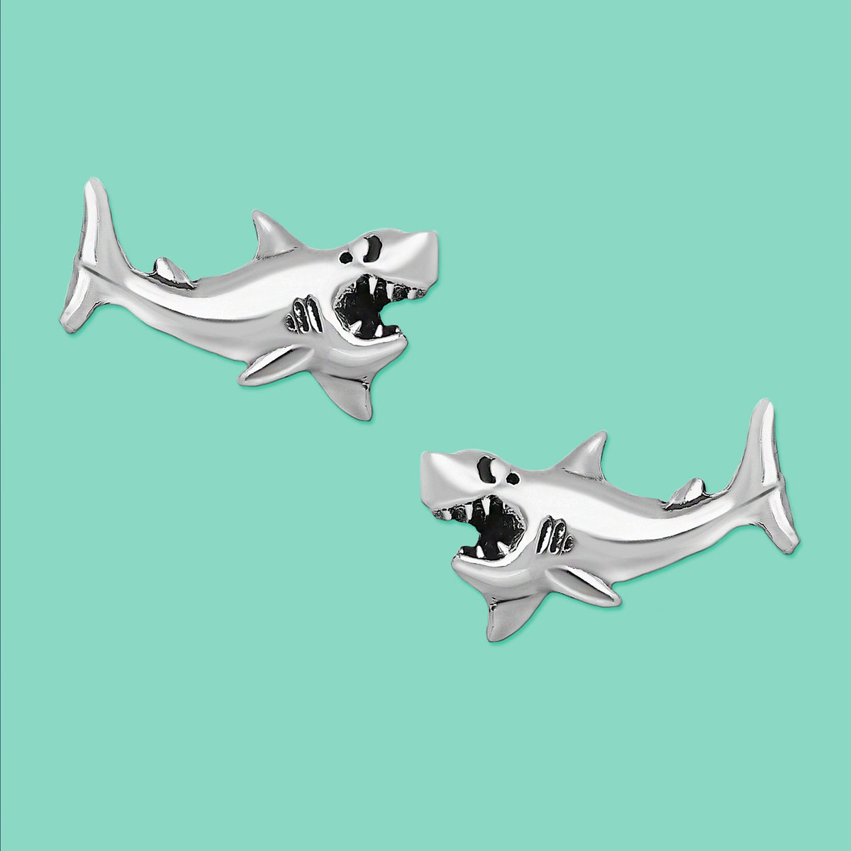  Shark Earrings, silver earrings