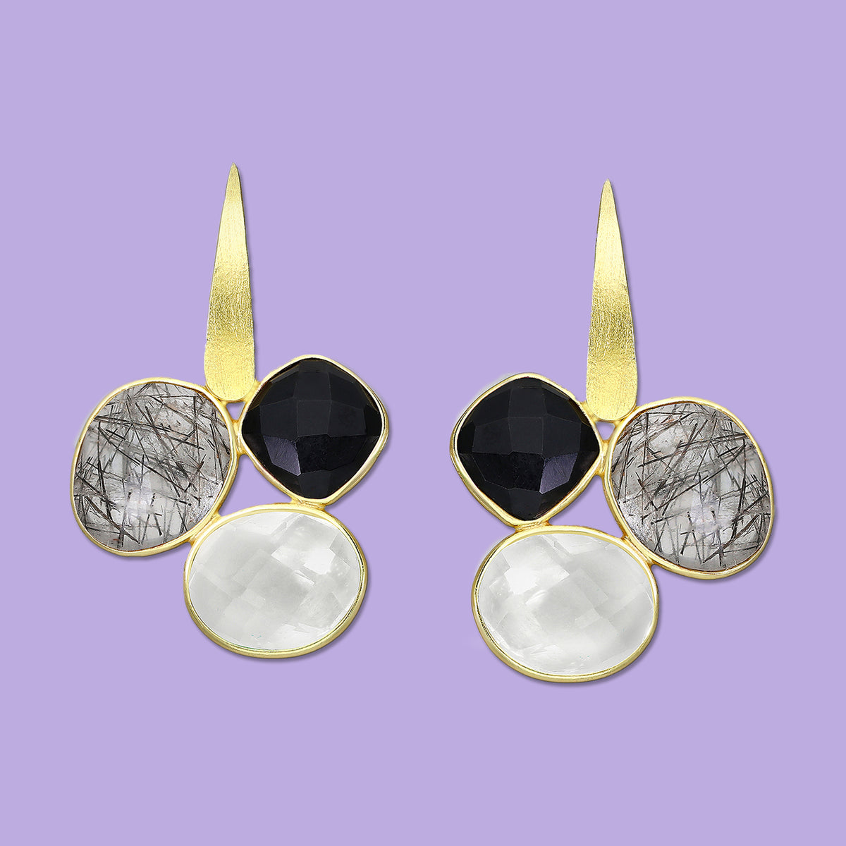 Quartz, Moonstone and Onyx earrings, gemstone jewelry