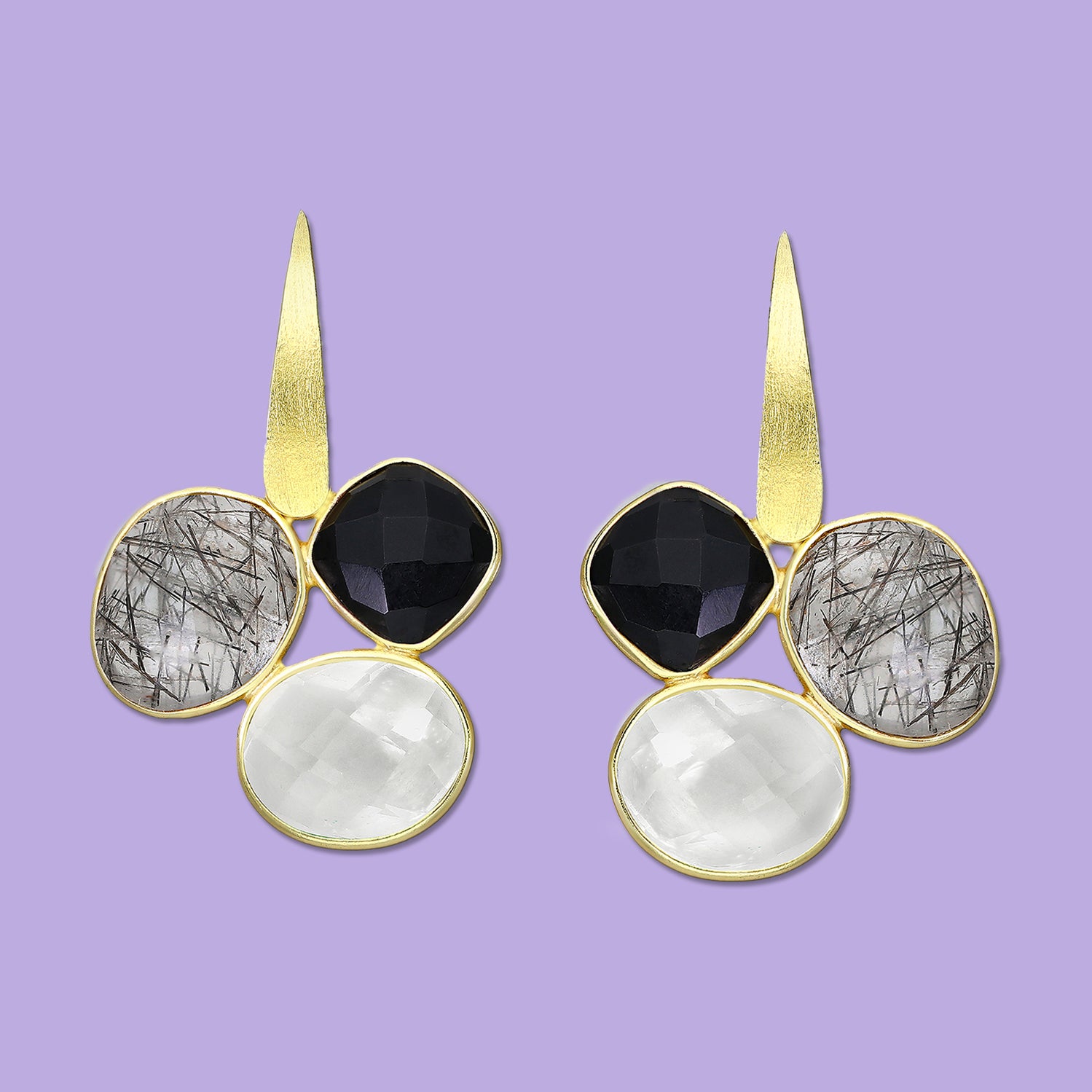 Quartz, Moonstone and Onyx earrings, gemstone jewelry