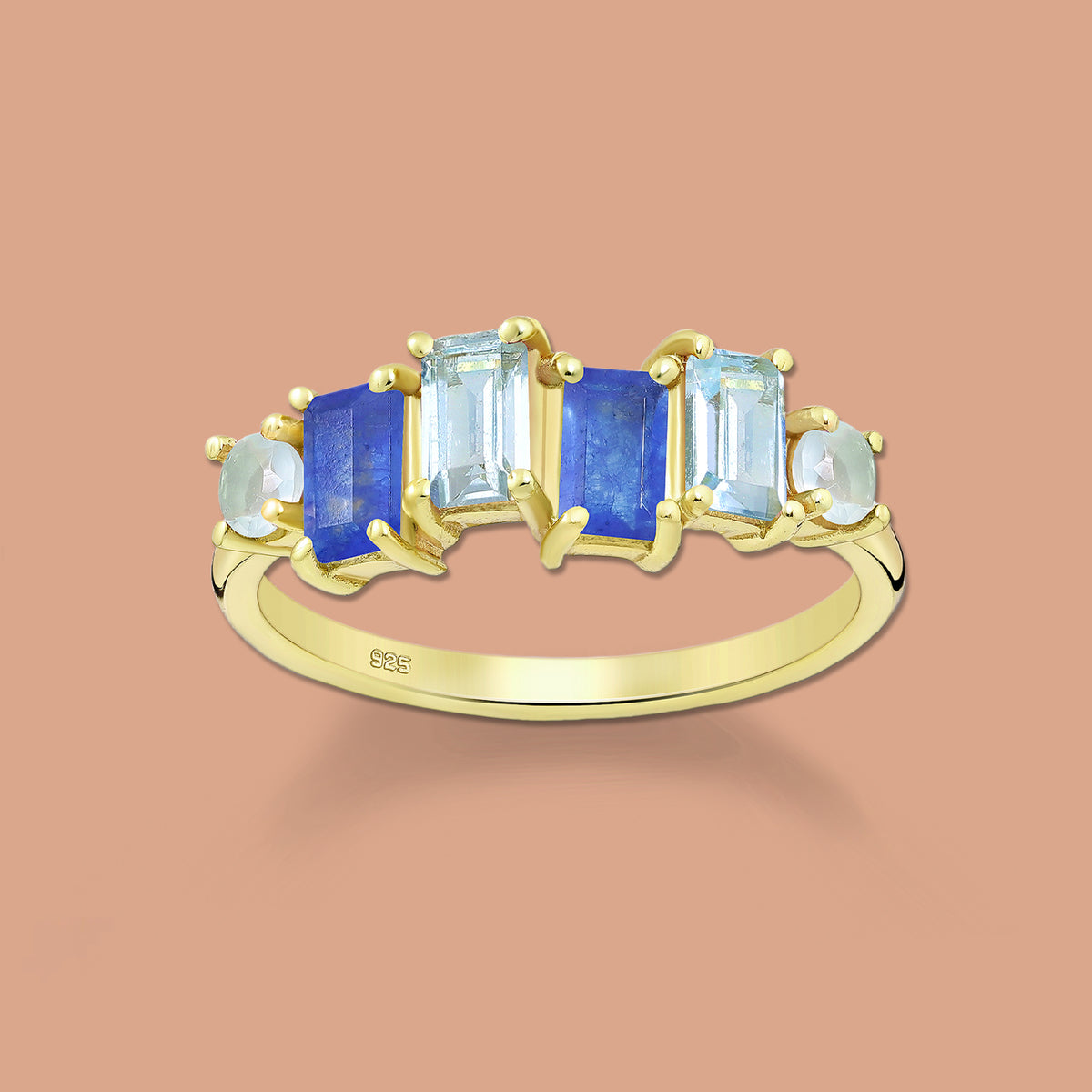  Silver Ring Sky Blue Topaz and Blue Jade