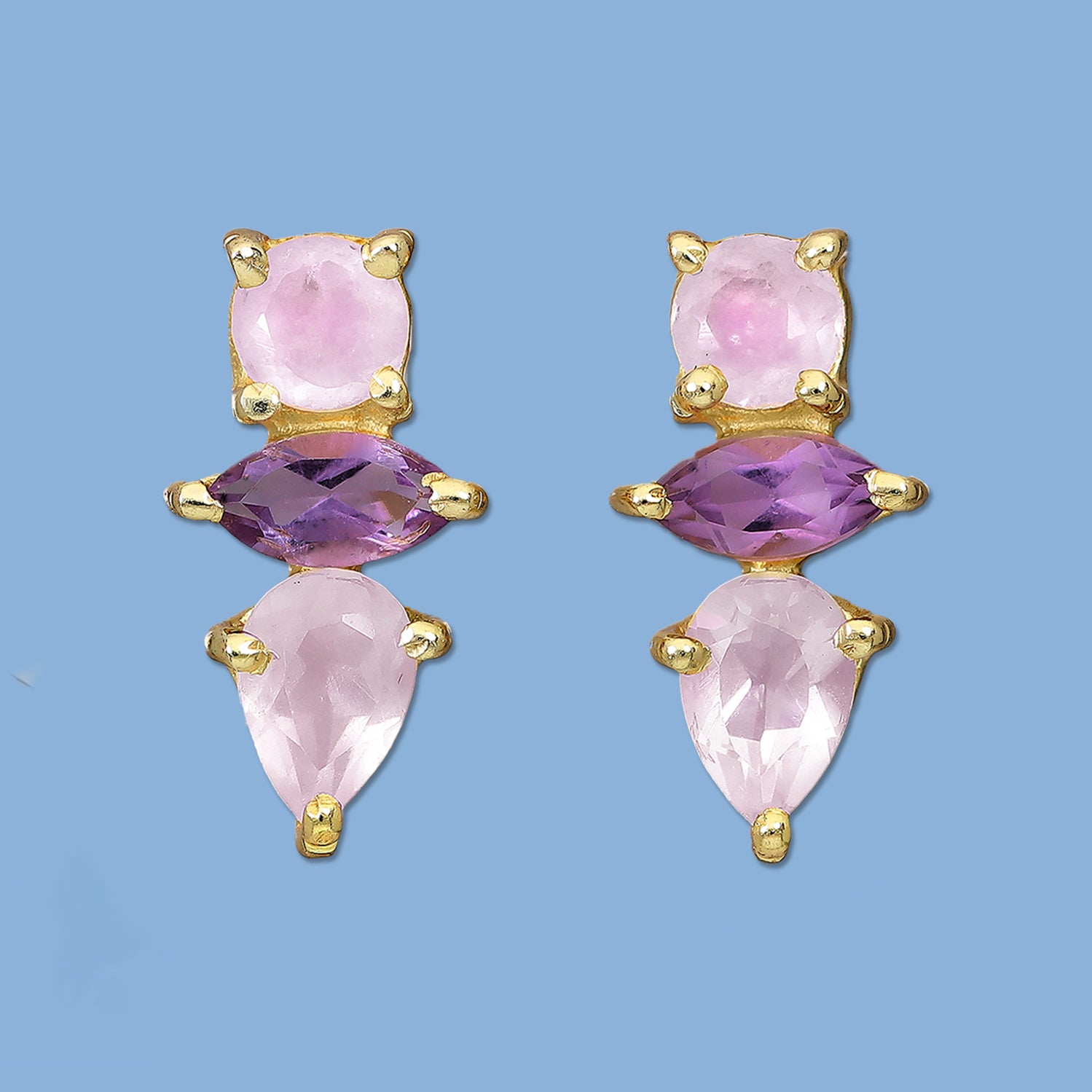  Rose Quartz and Amethyst earrings, stud earrings, spike earrings