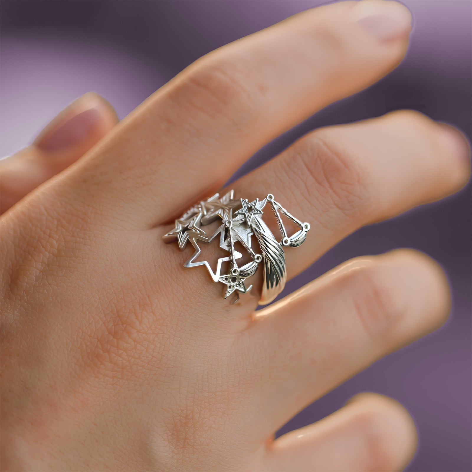 Libra zodiac celestial ring in yellow gold with star constellation design, gift for her, CITIMI