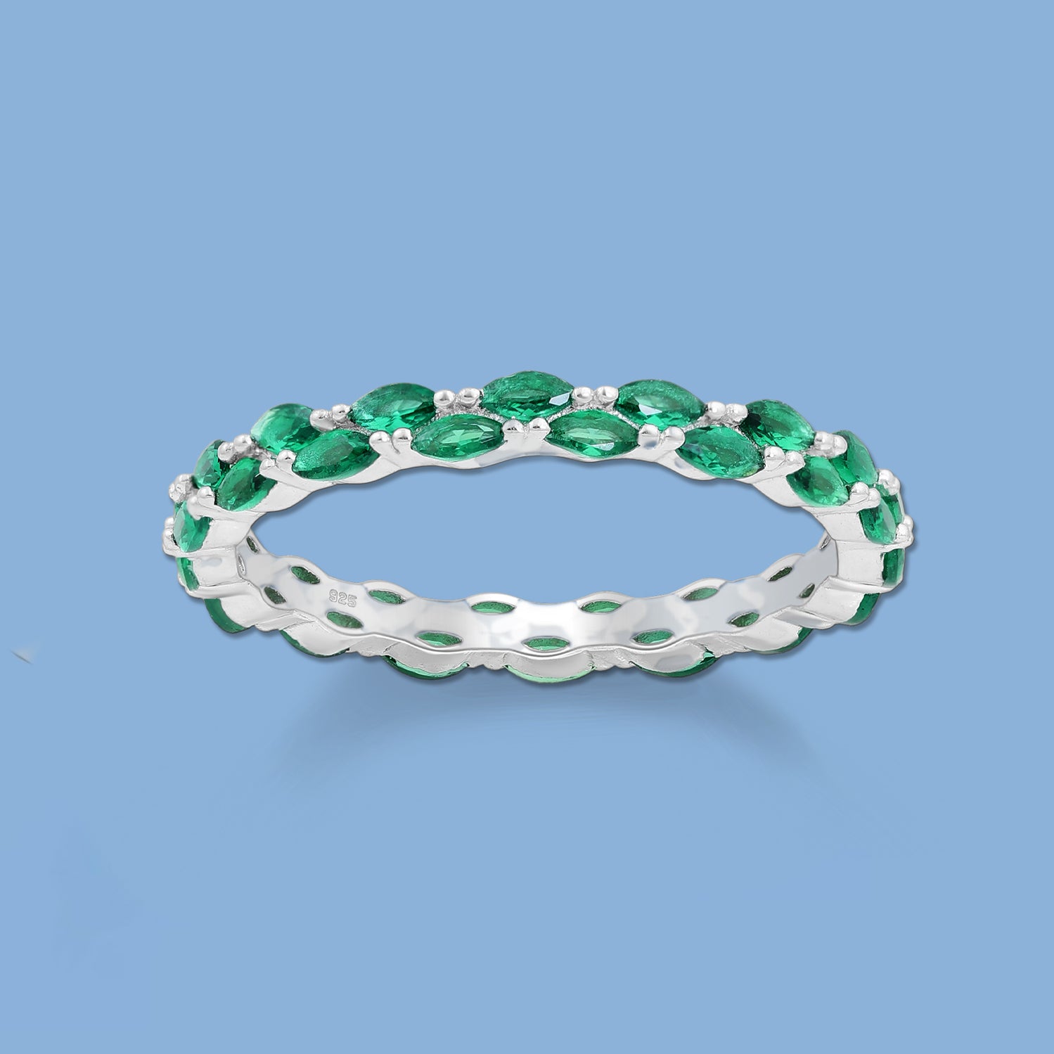 Silver Band Ring with Emerald CZ