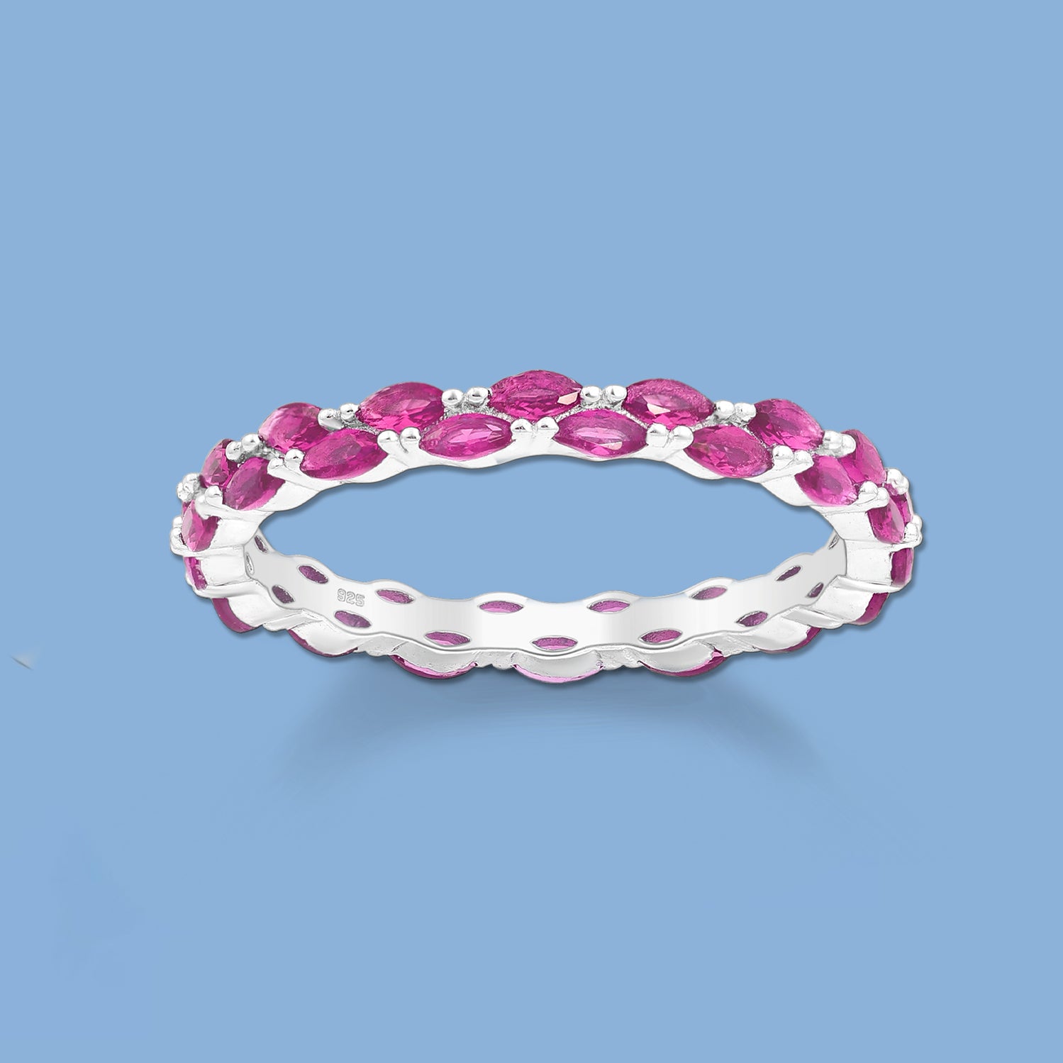 Silver Band Ring with Ruby CZ