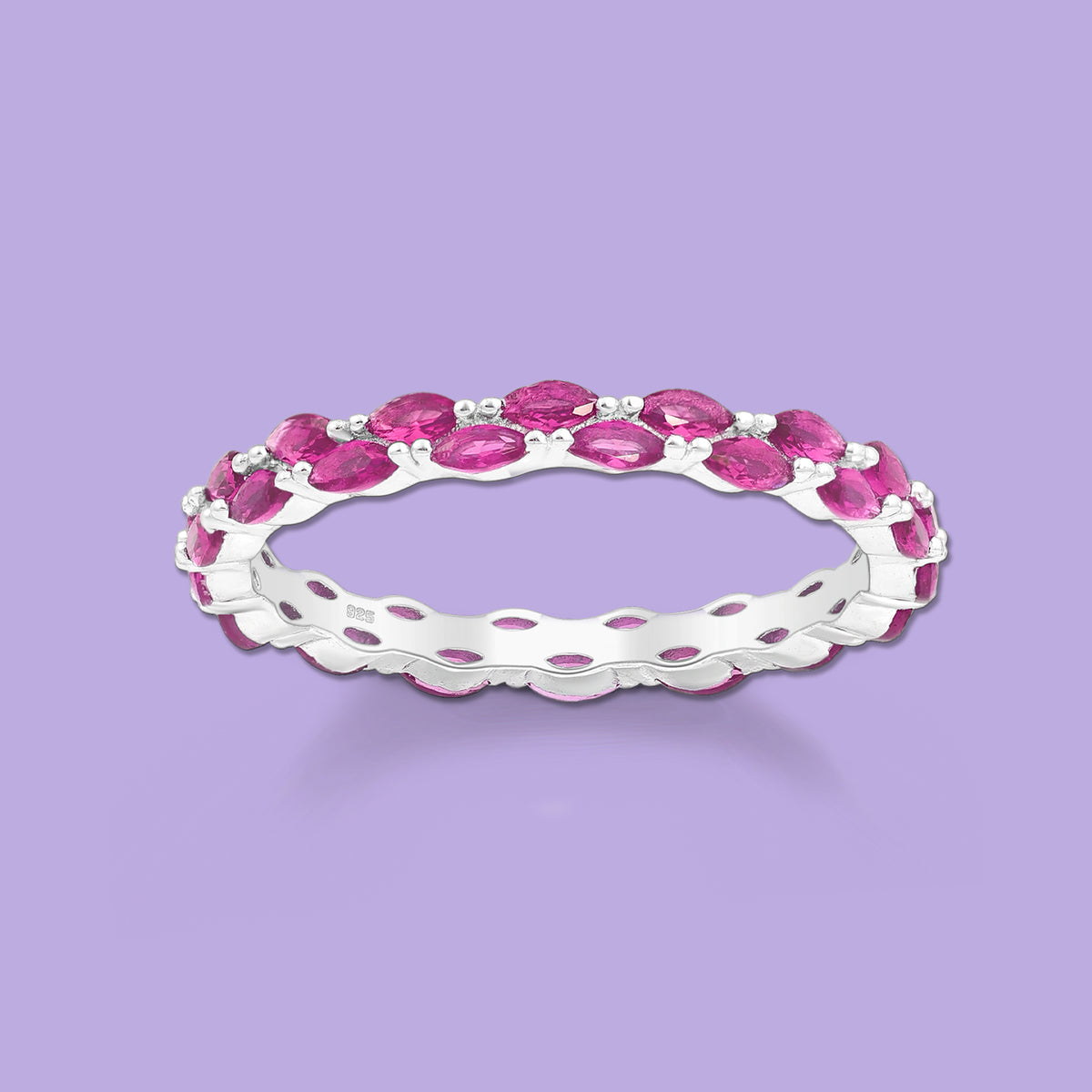 Silver Band Ring with Ruby CZ