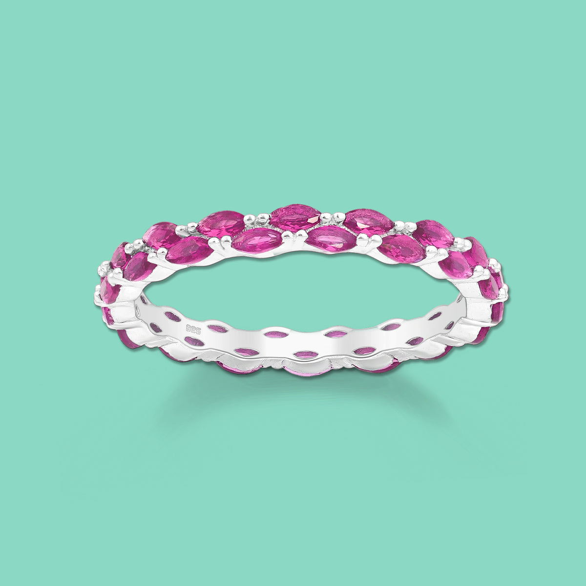 Silver Band Ring with Ruby CZ