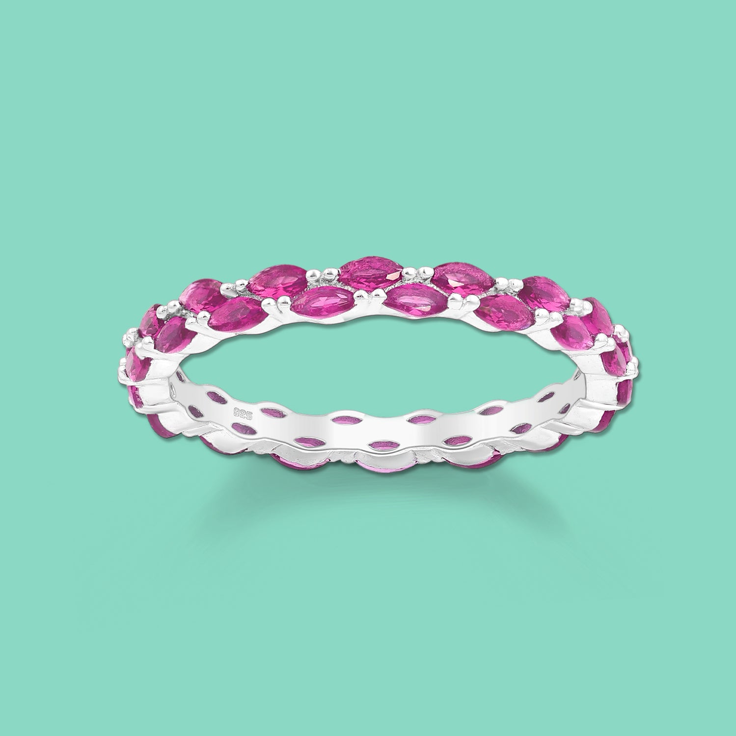 Silver Band Ring with Ruby CZ