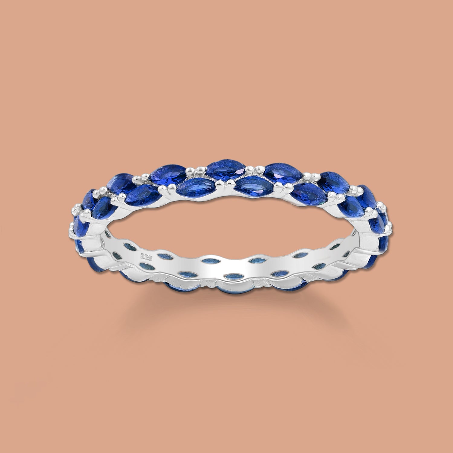 Silver Band Ring with Sapphire CZ, blue ring