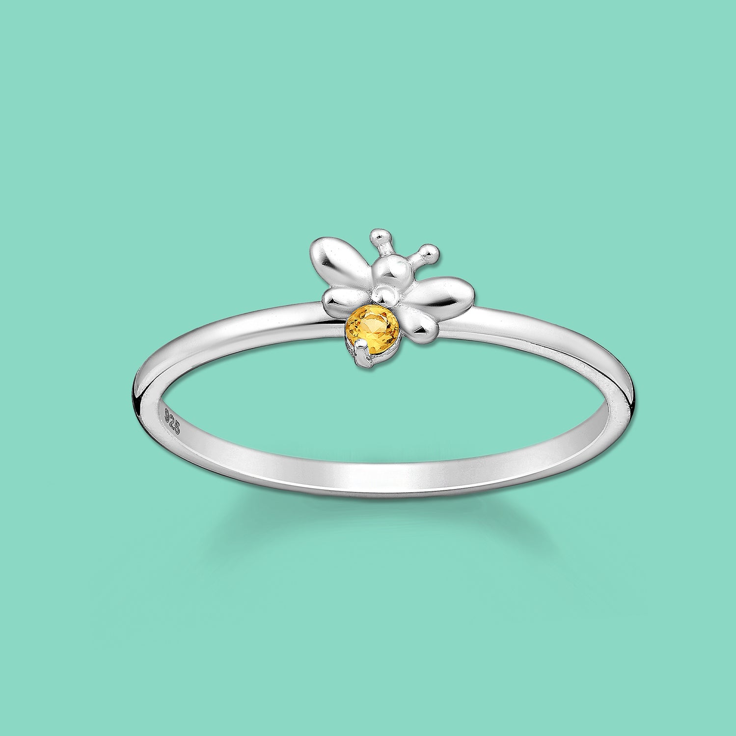 Silver Bee Ring with Citrine