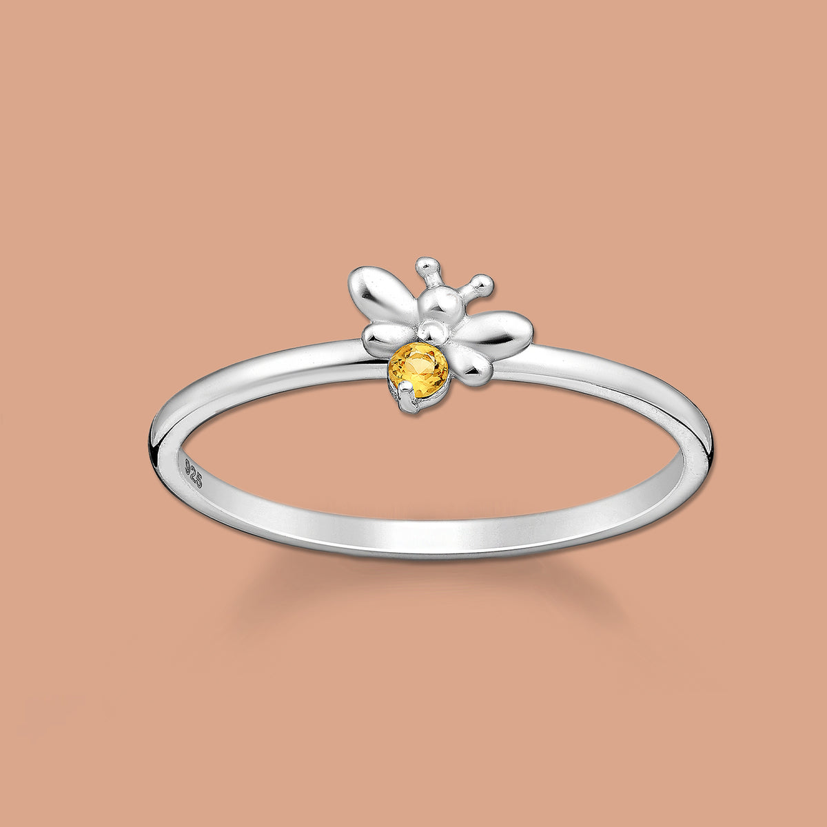 Silver Bee Ring , Citrine Ring