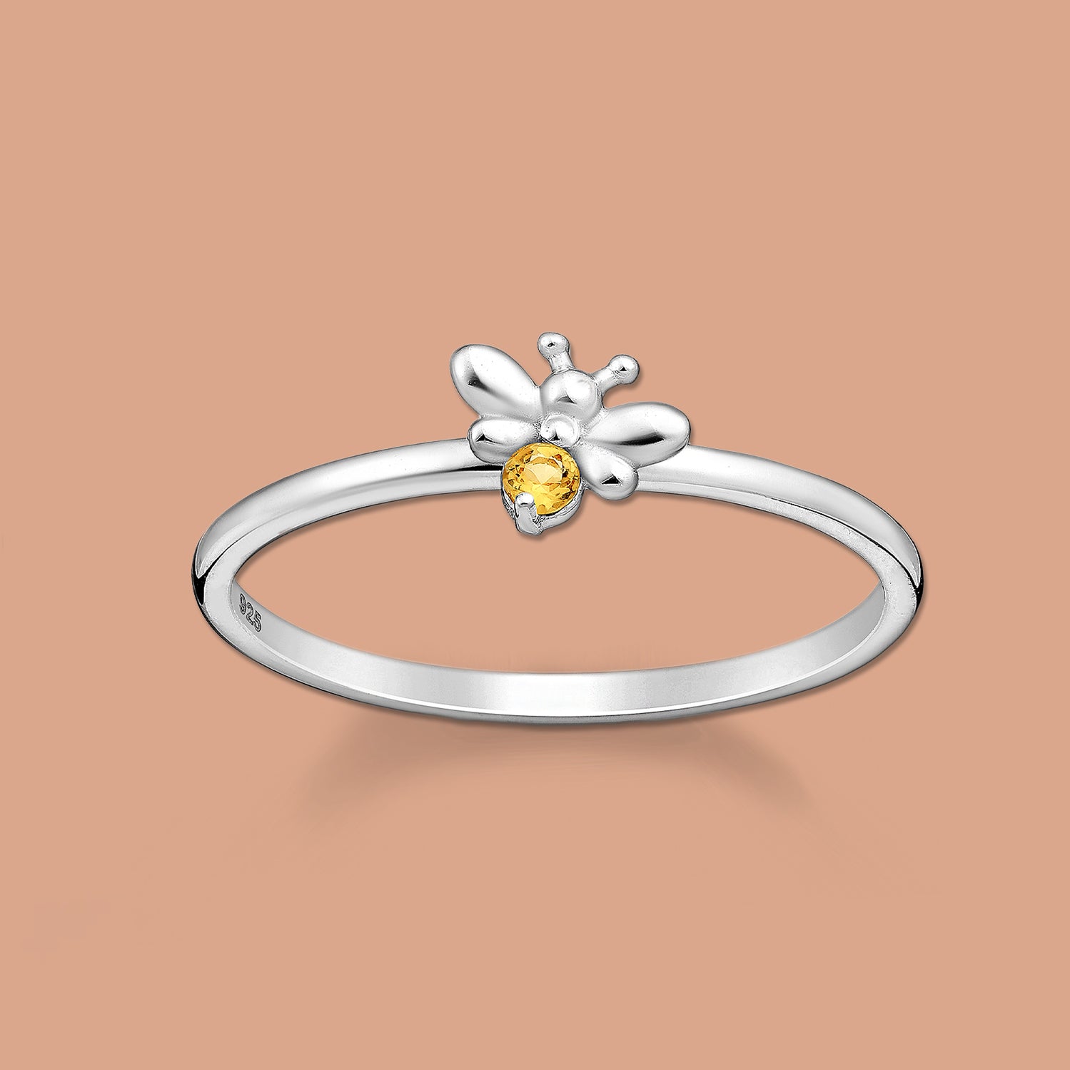Silver Bee Ring , Citrine Ring