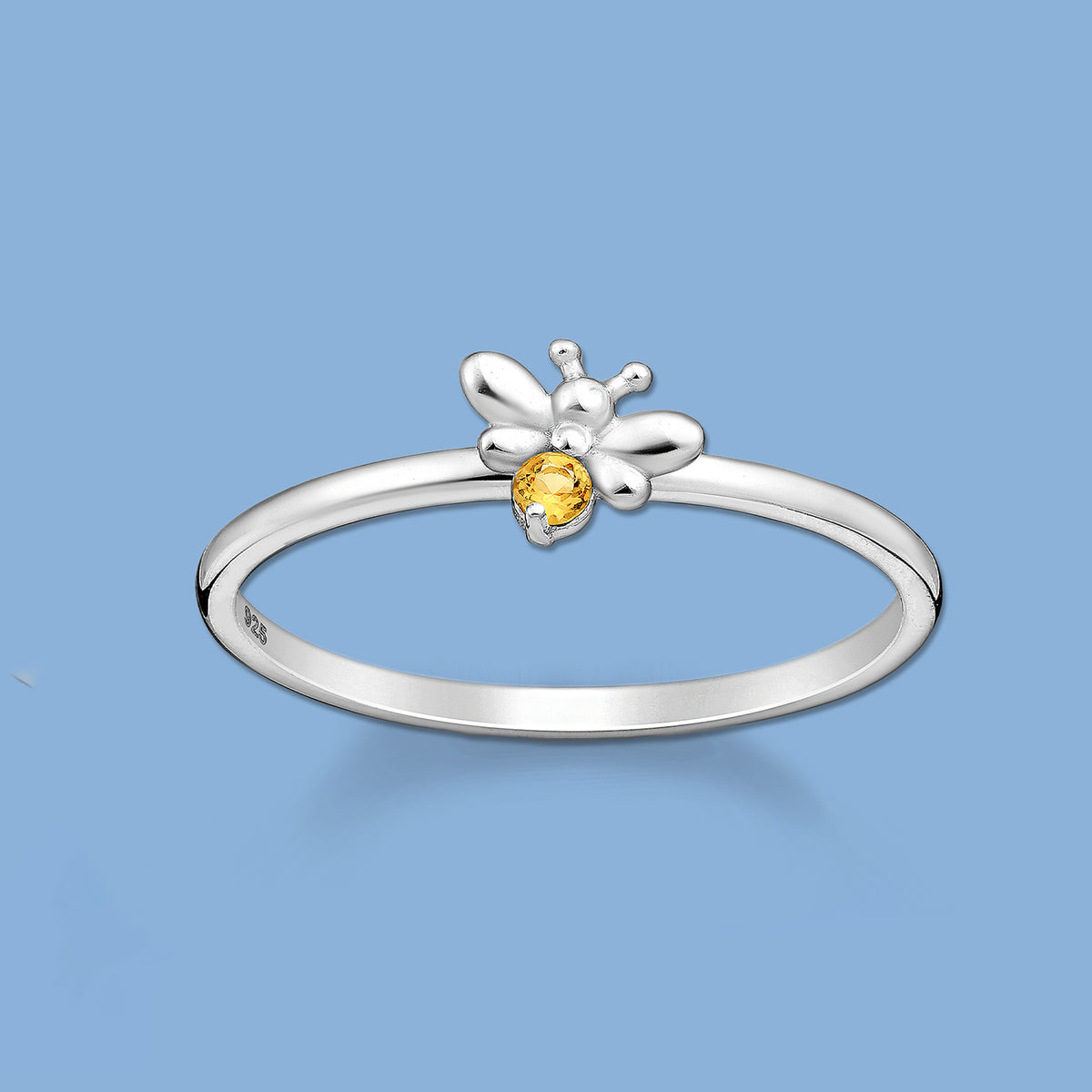 Silver Bee Ring with Citrine