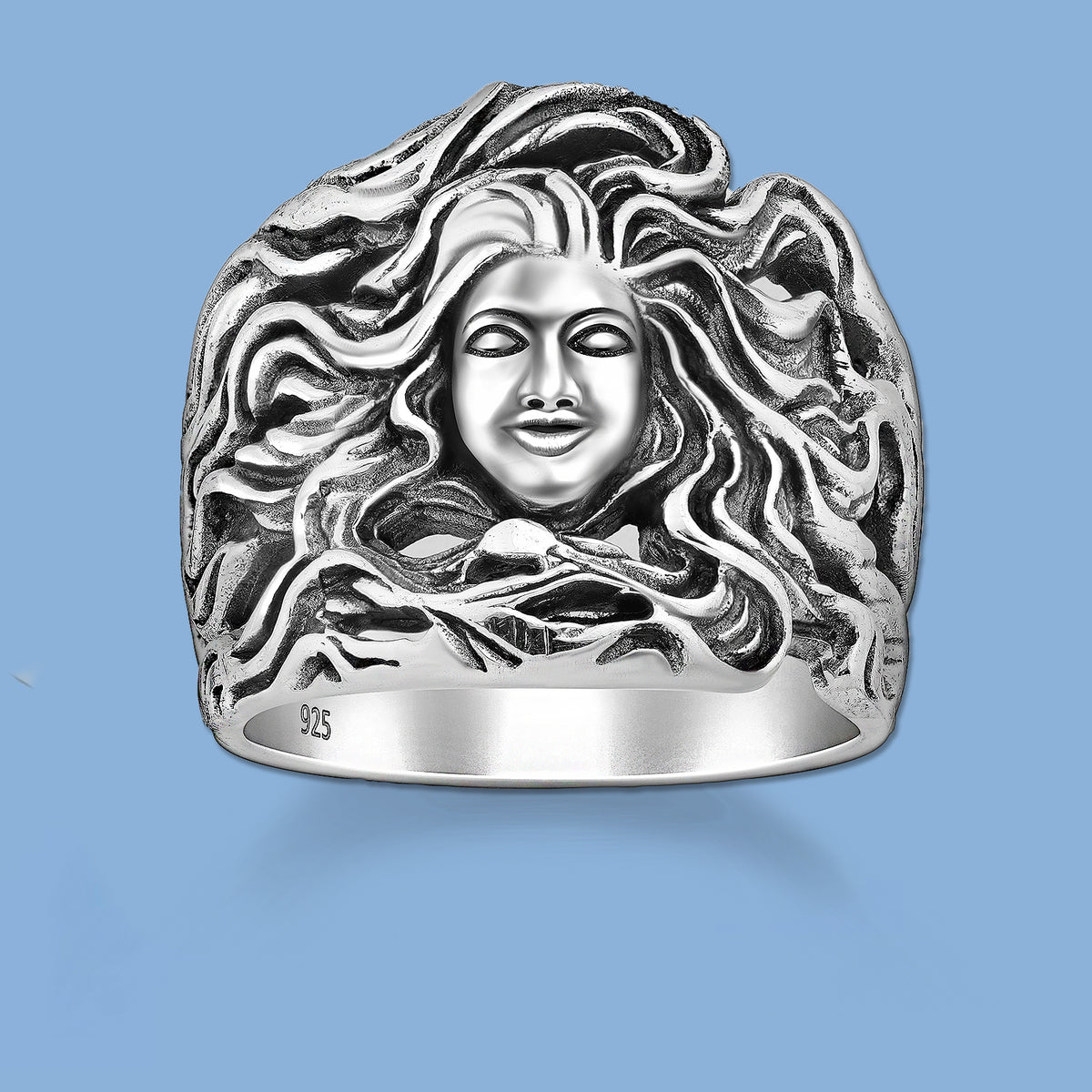 Silver Oxidized Medusa Ring
