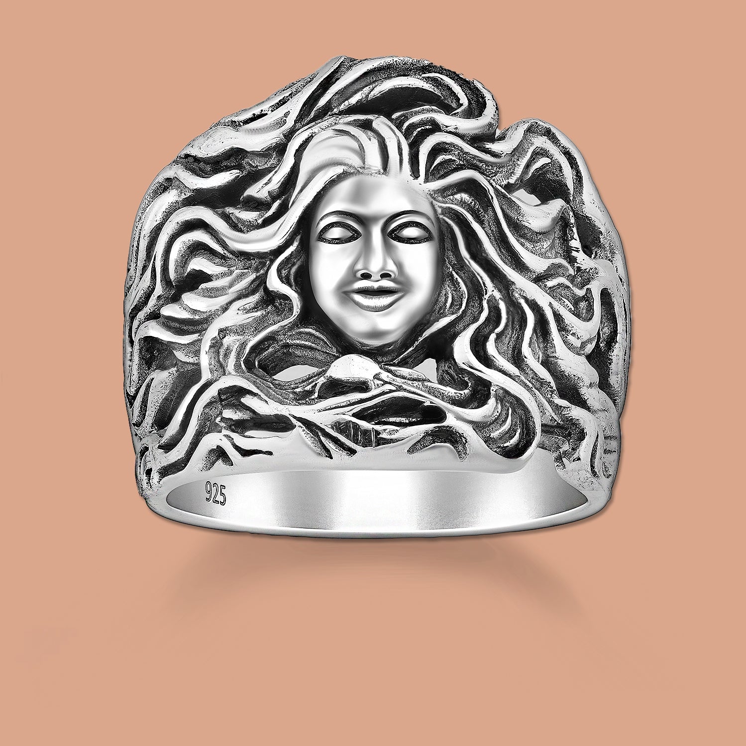 Silver Oxidized Medusa Ring