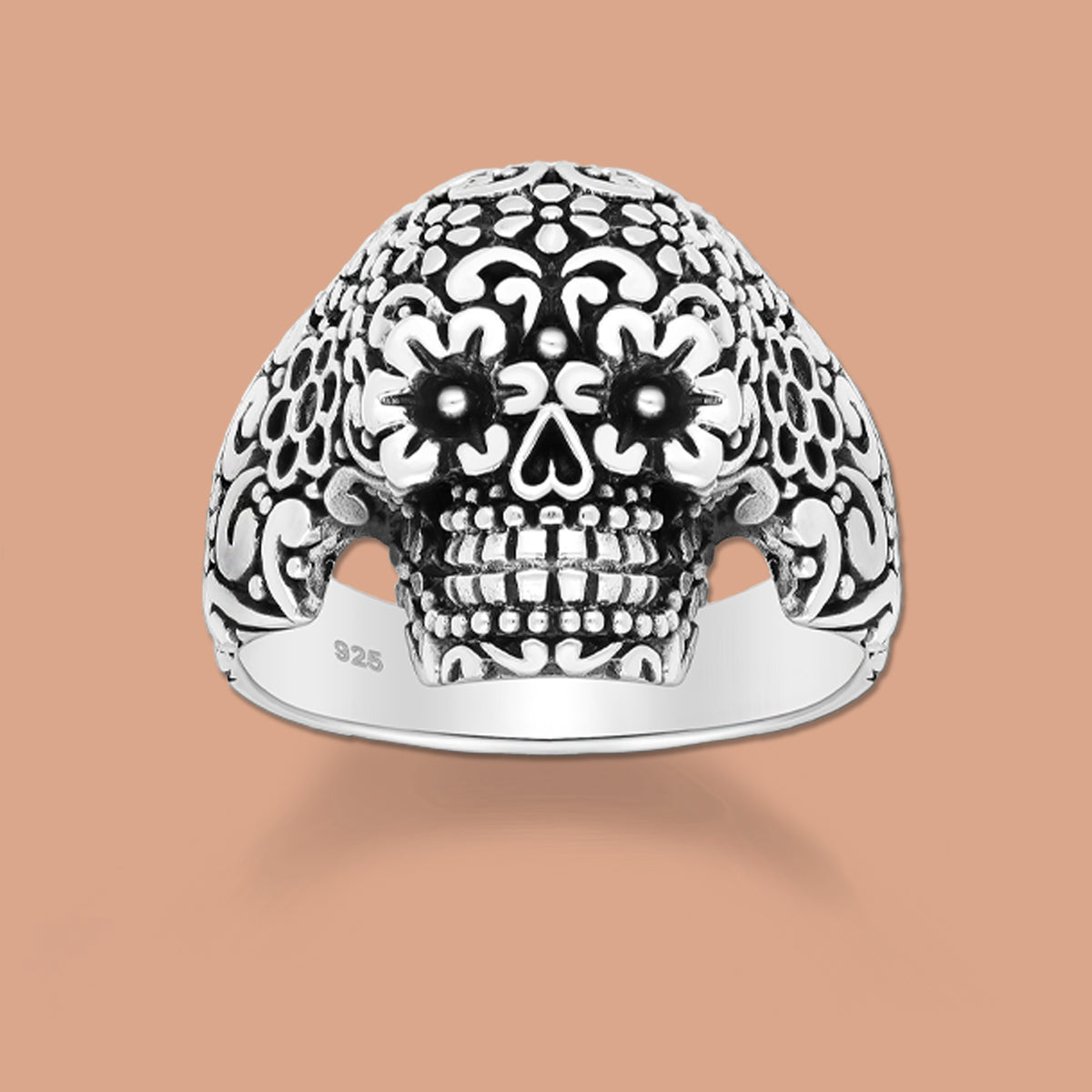 Skull  Ring,  Flower Silver Ring