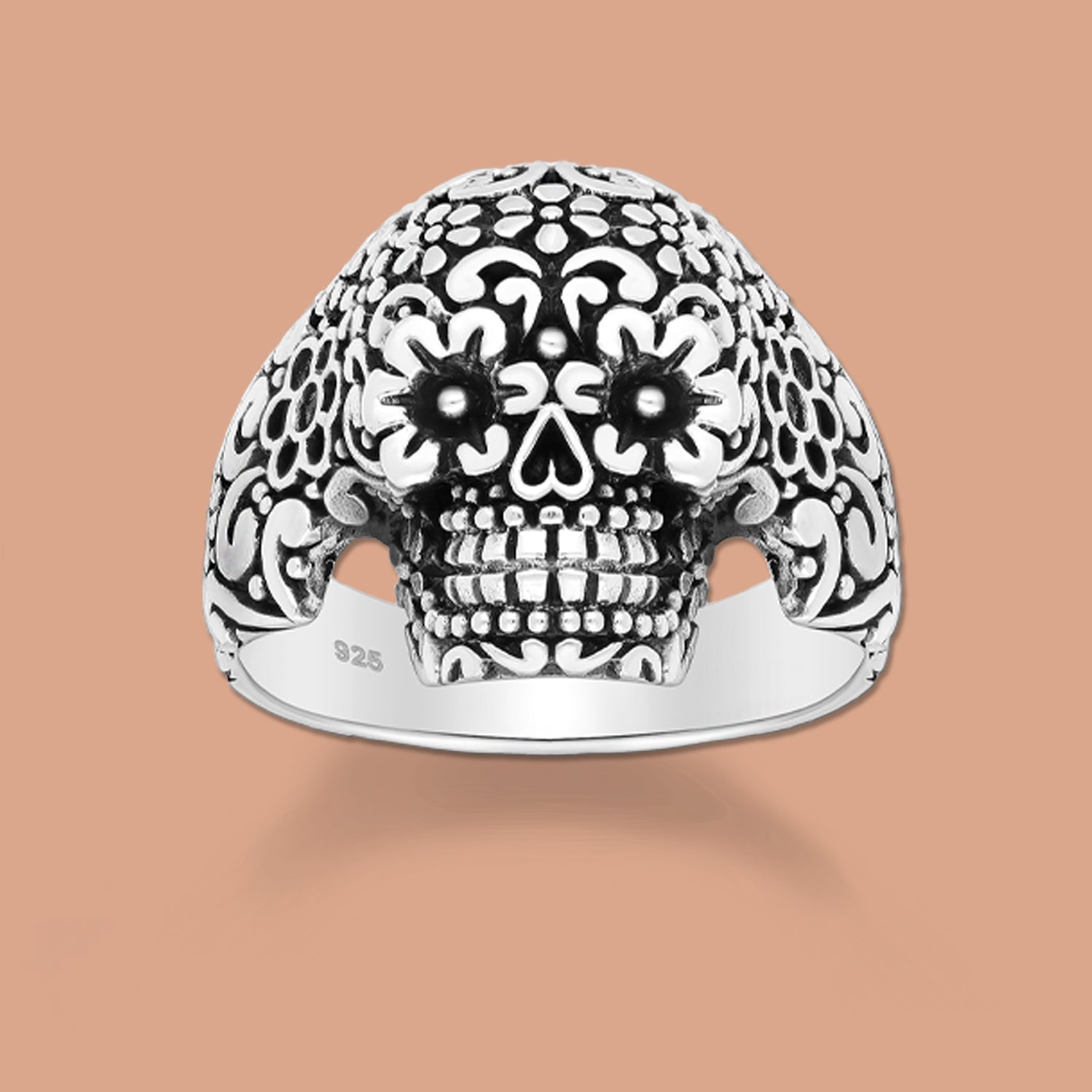 Skull  Ring,  Flower Silver Ring