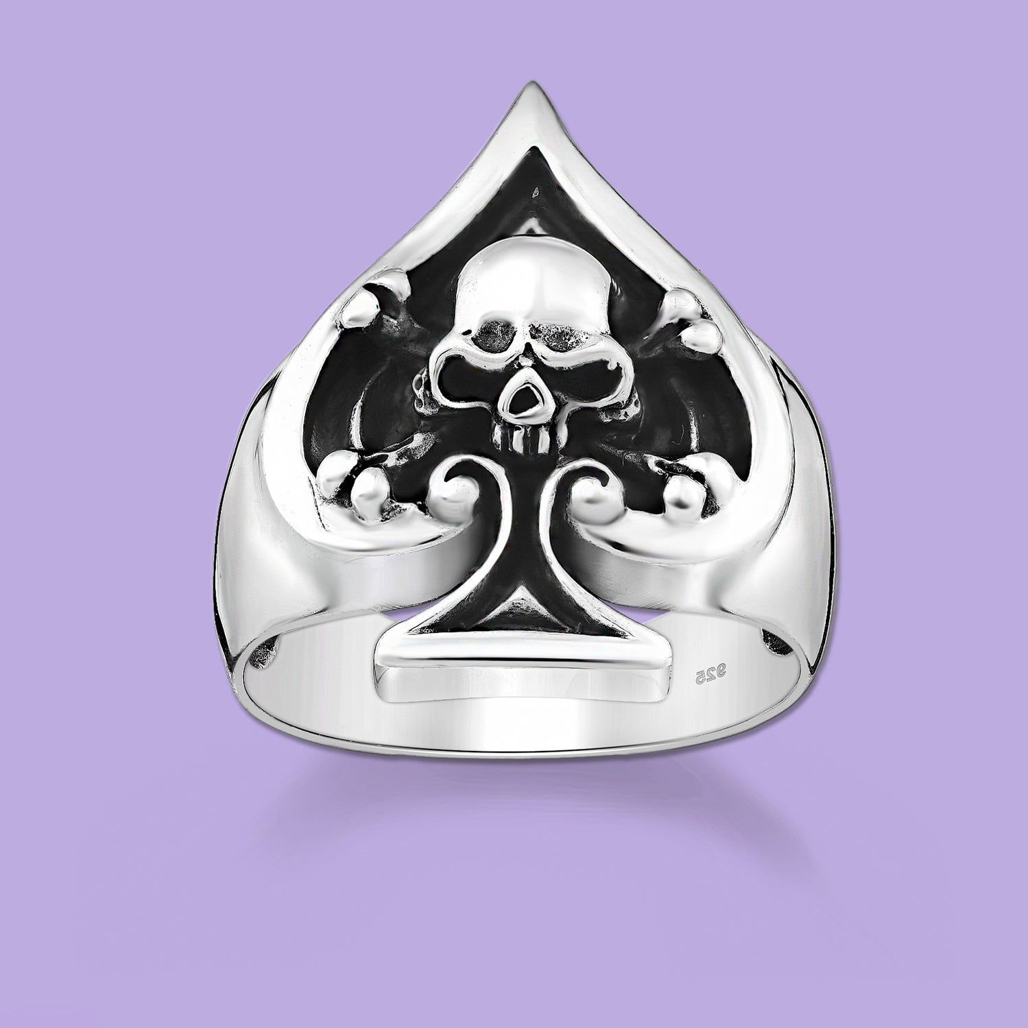 Skull Ring, Spades Card , Silver Ring