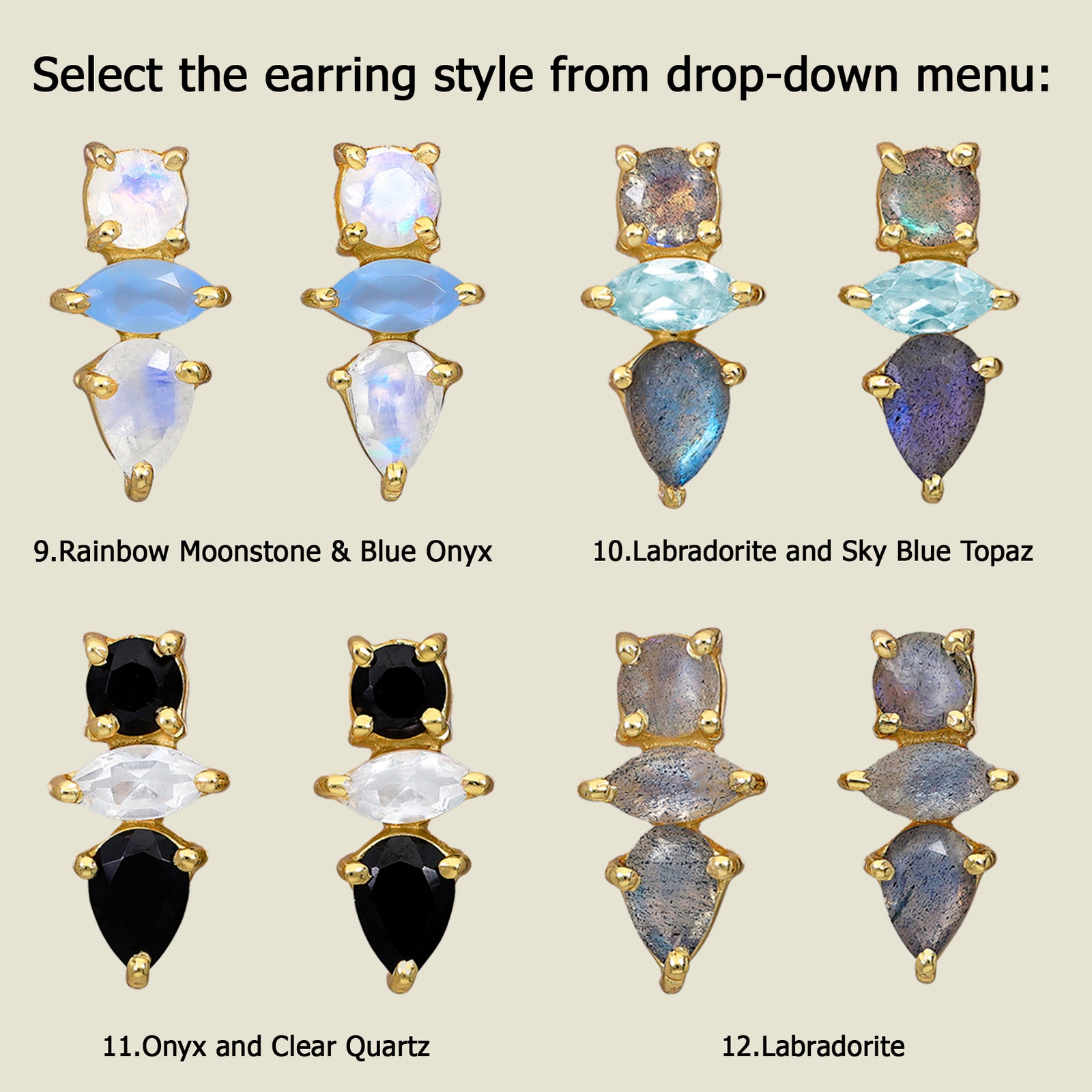  Spike gemstone stud earrings 