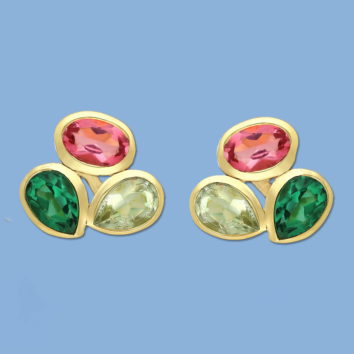 Tourmaline stud earrings, pink green earrings