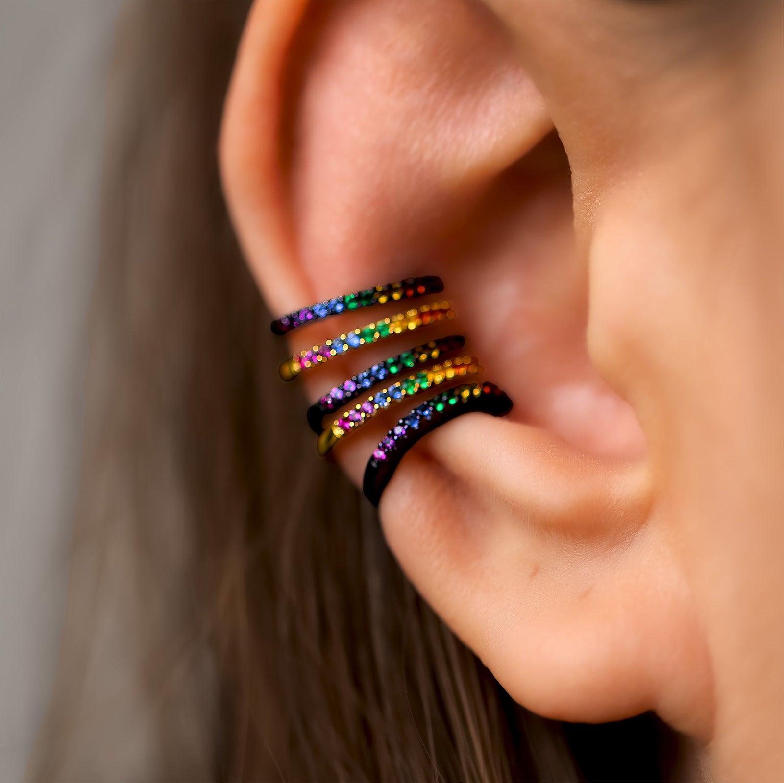 Black Rainbow Ear Cuff