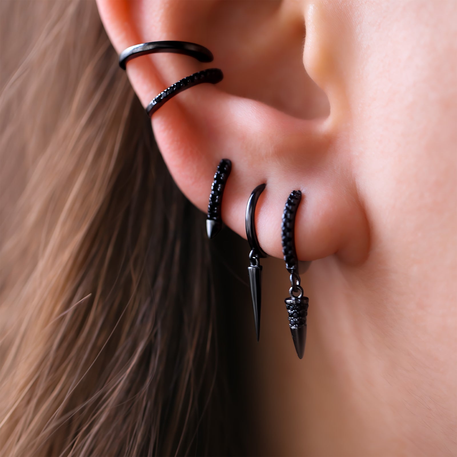 Black Spike Earring Set