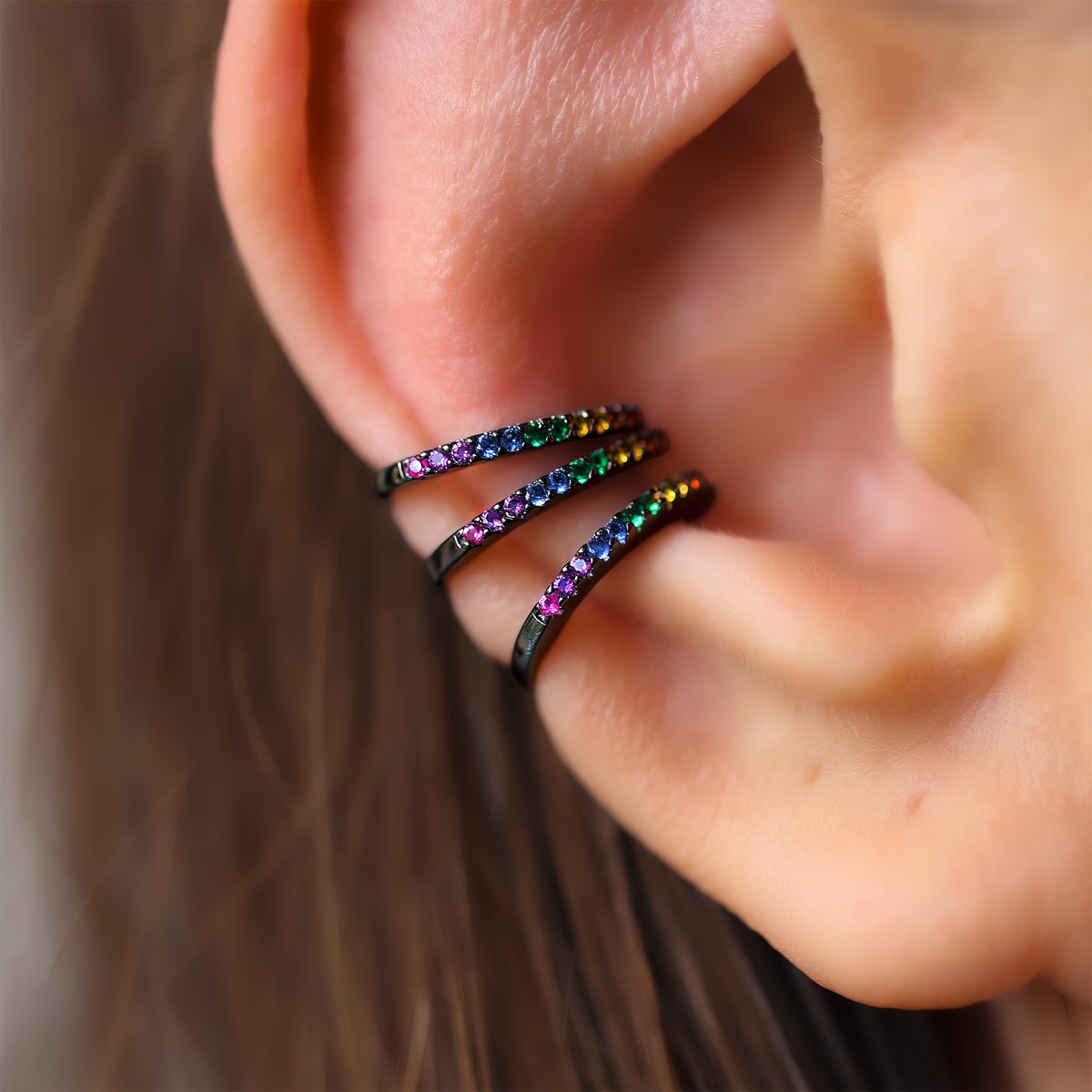 Black Rainbow Ear Cuff