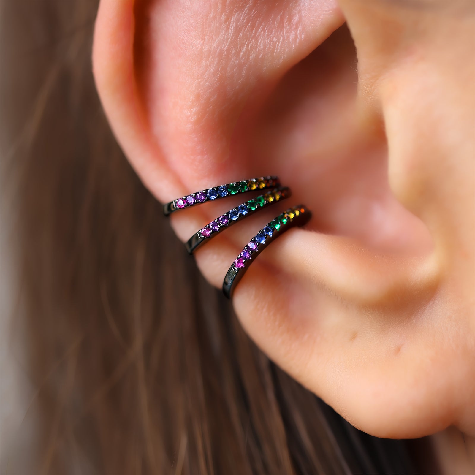 Black Rainbow Ear Cuff