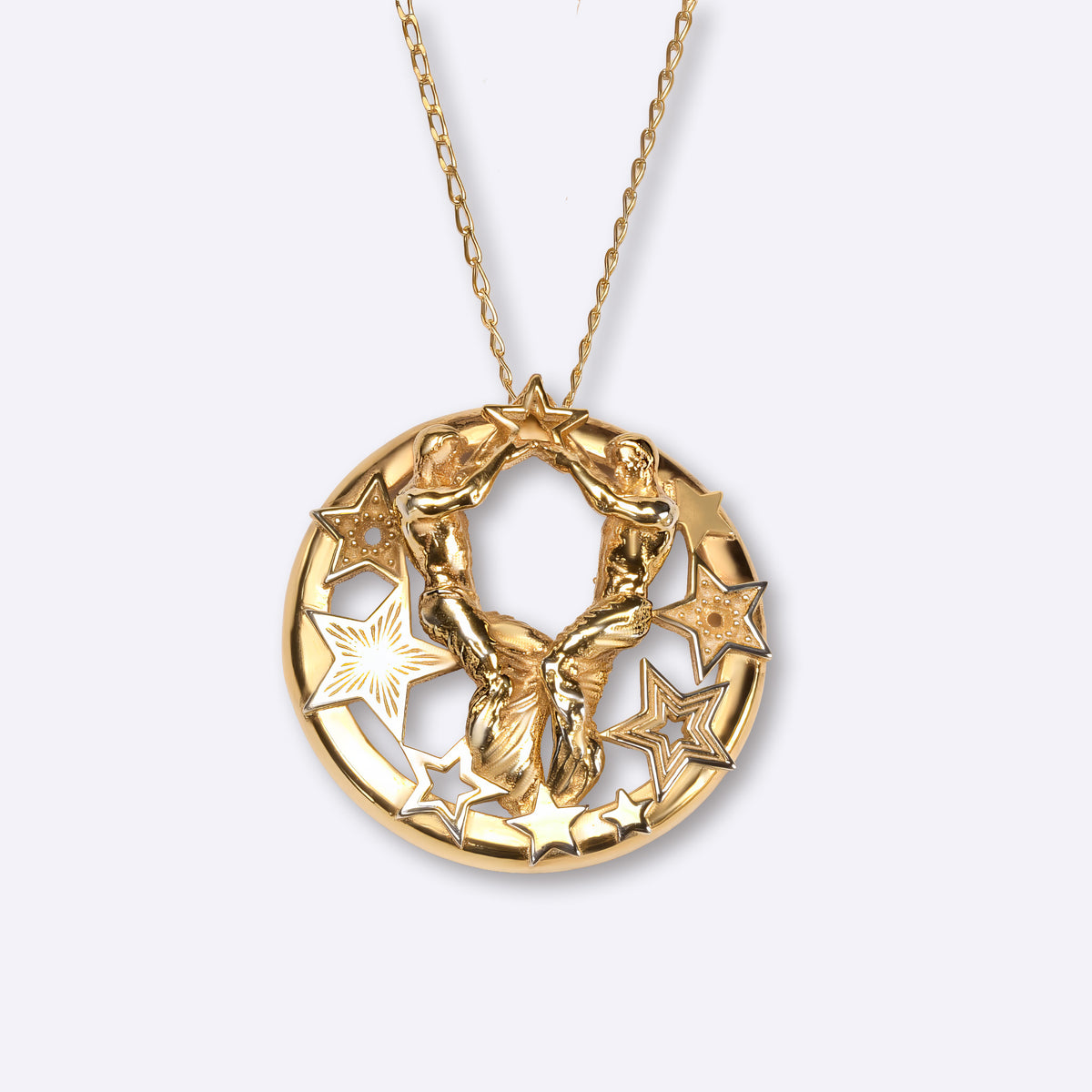 Gemini zodiac necklace in yellow gold with star constellation design, CITIMIi 