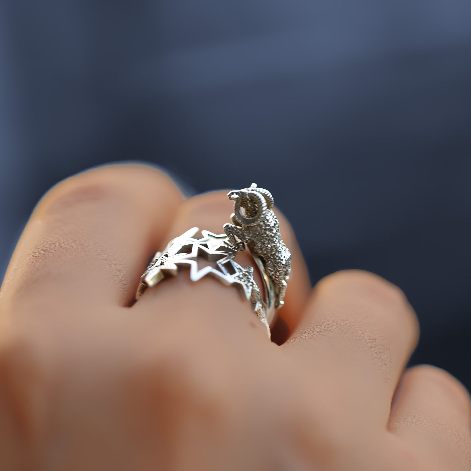 aries  star sign ring in yellow gold with star constellation design and with ram detail, personalized gift, CITIMI