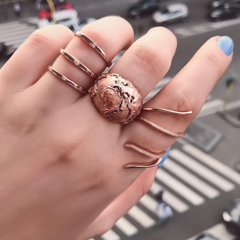 World map ring by CITIMI Jewelry, dome ring, adjustable sterling silver ring