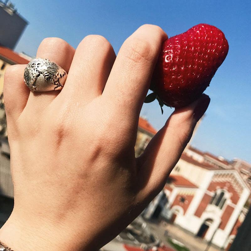 World map ring, dome ring, sterling silver ring by CITIMI Jewelry