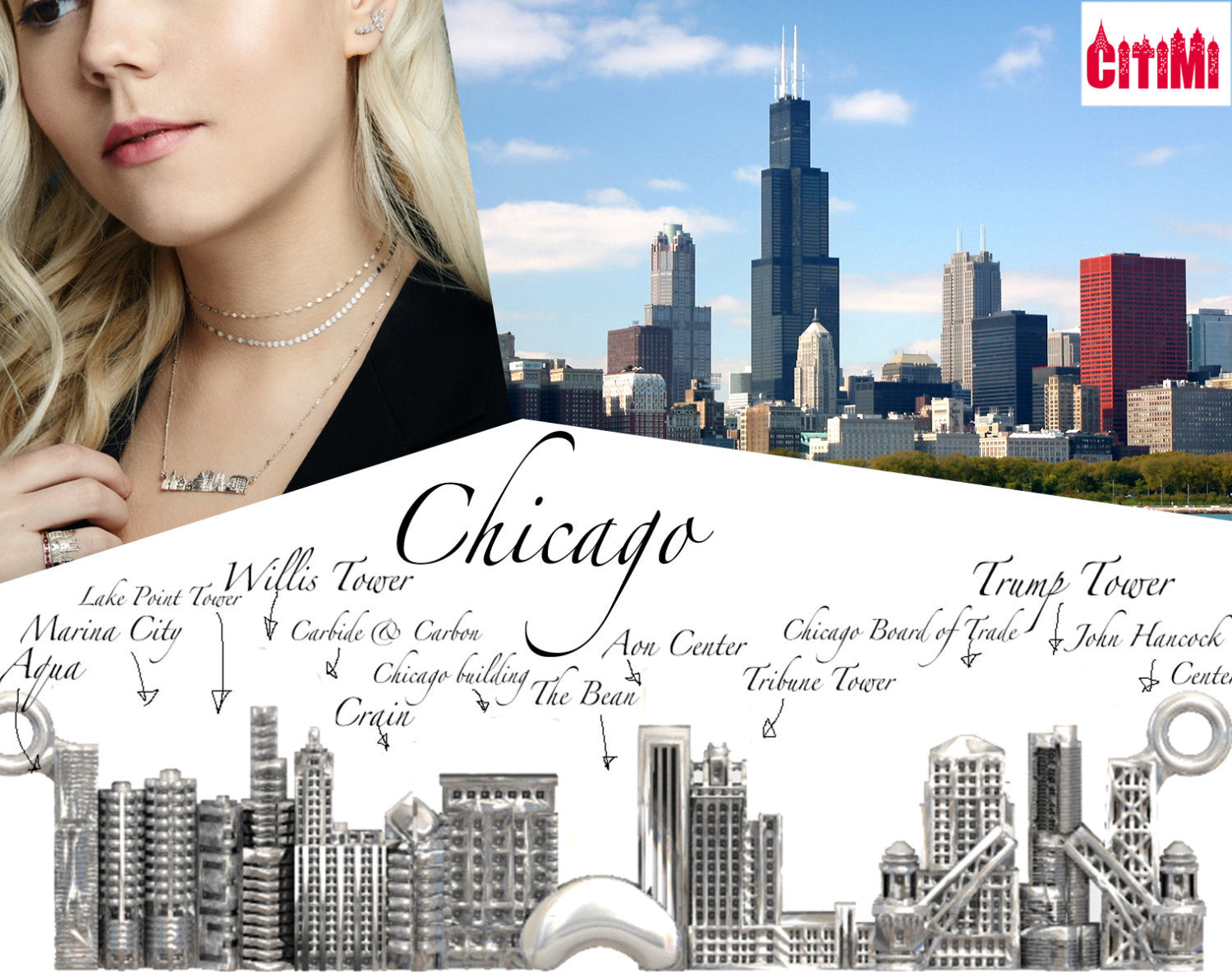 City Necklace Chicago in 14K/18K Gold