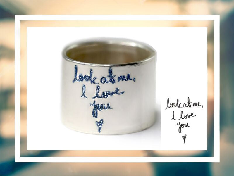 14mm Personalized Gold Plated Silver Ring with Actual Handwriting