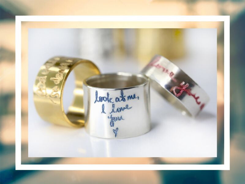 7mm Personalized Gold Plated Silver Ring with Actual Handwriting
