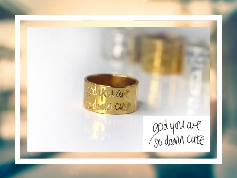 7mm Personalized Rose Gold Plated Silver Ring with Actual Handwriting